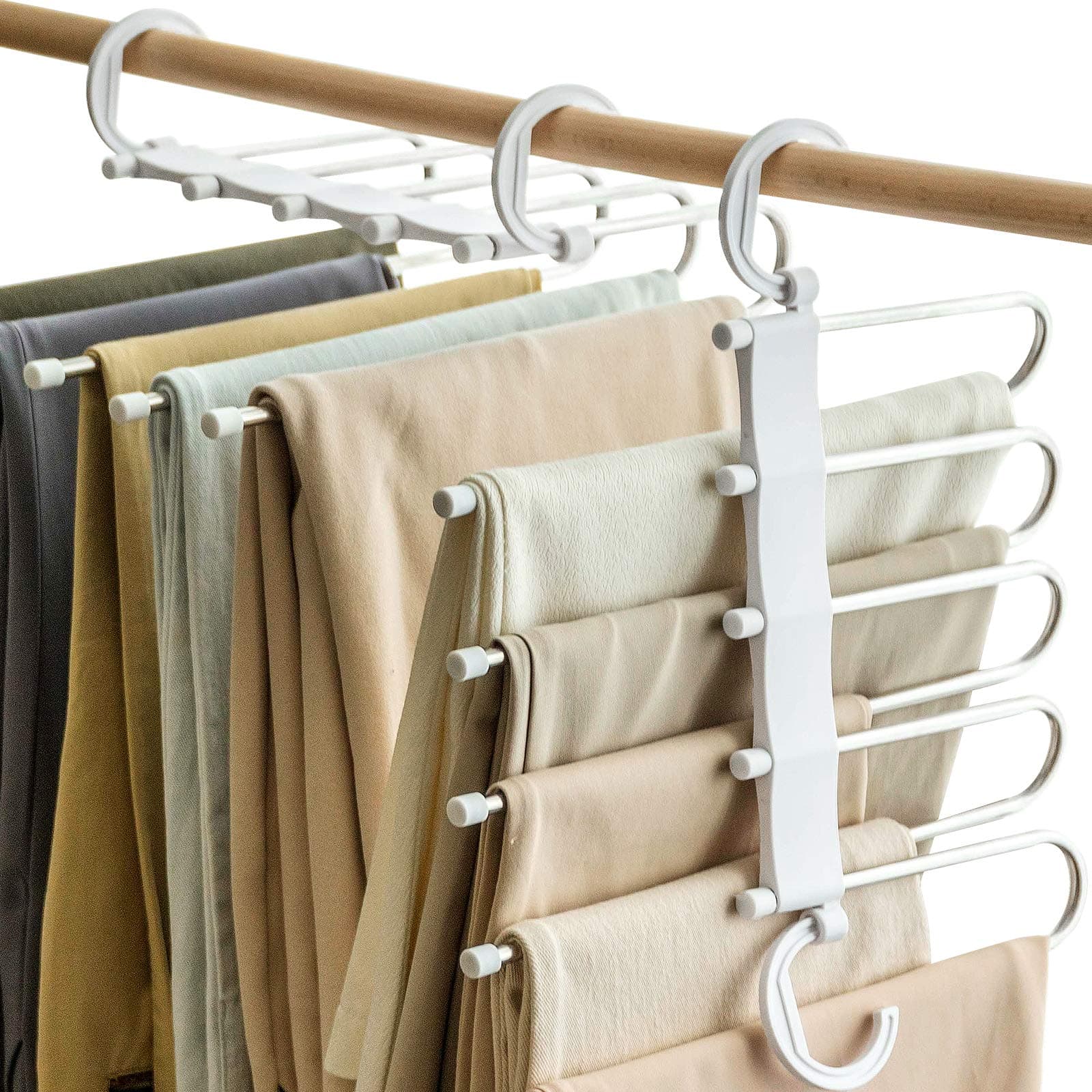 Vitalome Pants Hangers 5 Layers Stainless Steel Non-Slip Space Saving Clothes Closet Storage Organizer for Pants Jeans Trousers Skirts Scarf(White 2 Packs)