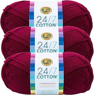 Lion Brand Yarn(3 Pack) 761-144 24/7 Cotton Yarn, Magenta