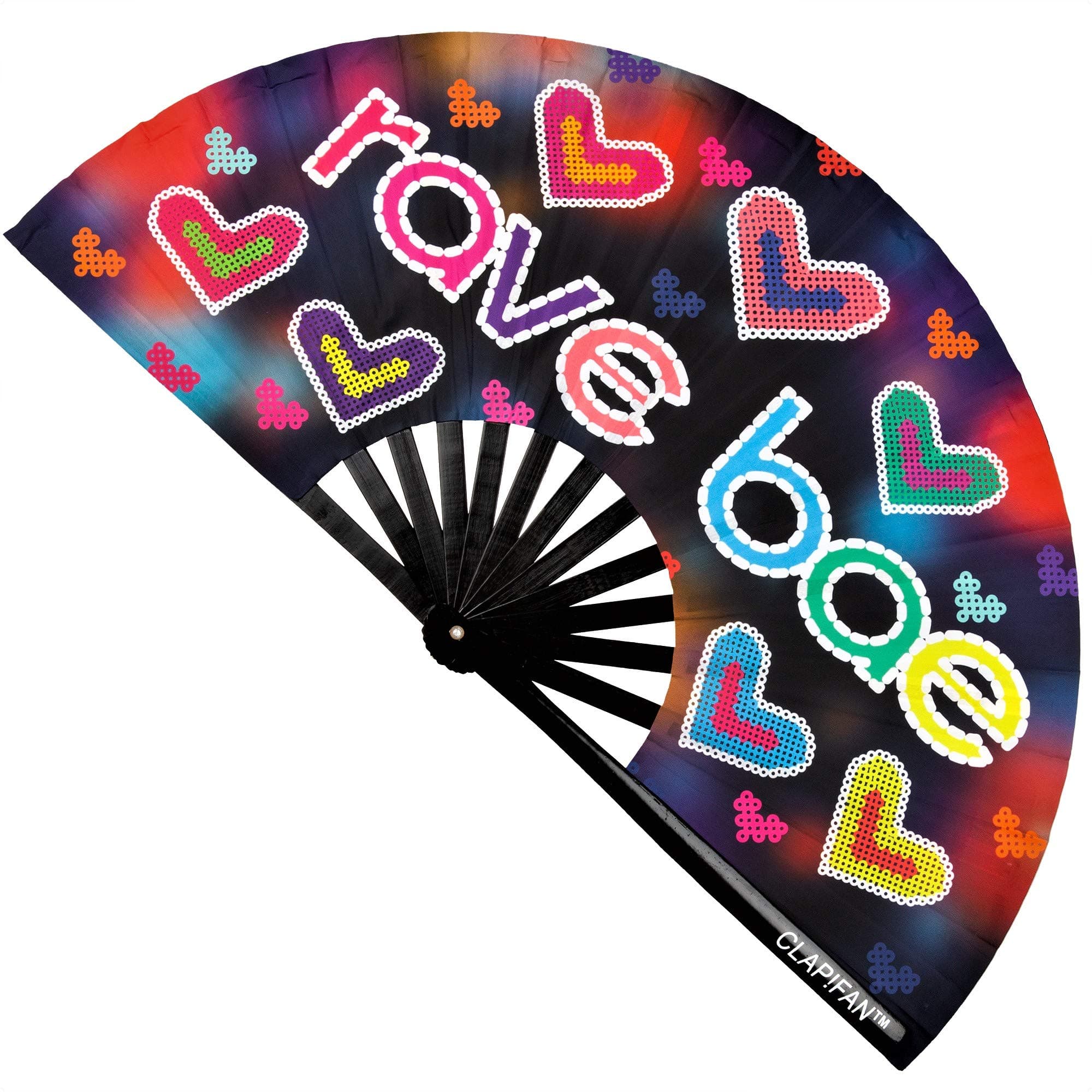 Rave Bae Rave Fan, Large Bamboo Loud Clack Folding Hand Fan for EDM, Music Festival, Club, Event, Party, Cruise, Dance, Performance, for Men/Women, 13 inch (Black)