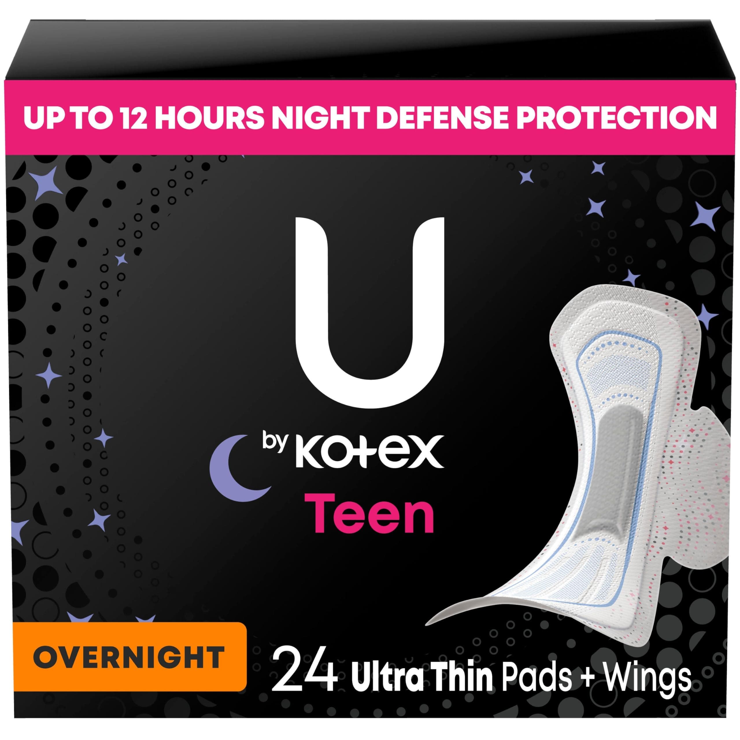 Teen Ultra Thin Feminine Pads with Wings, Overnight, Unscented, 24 Count