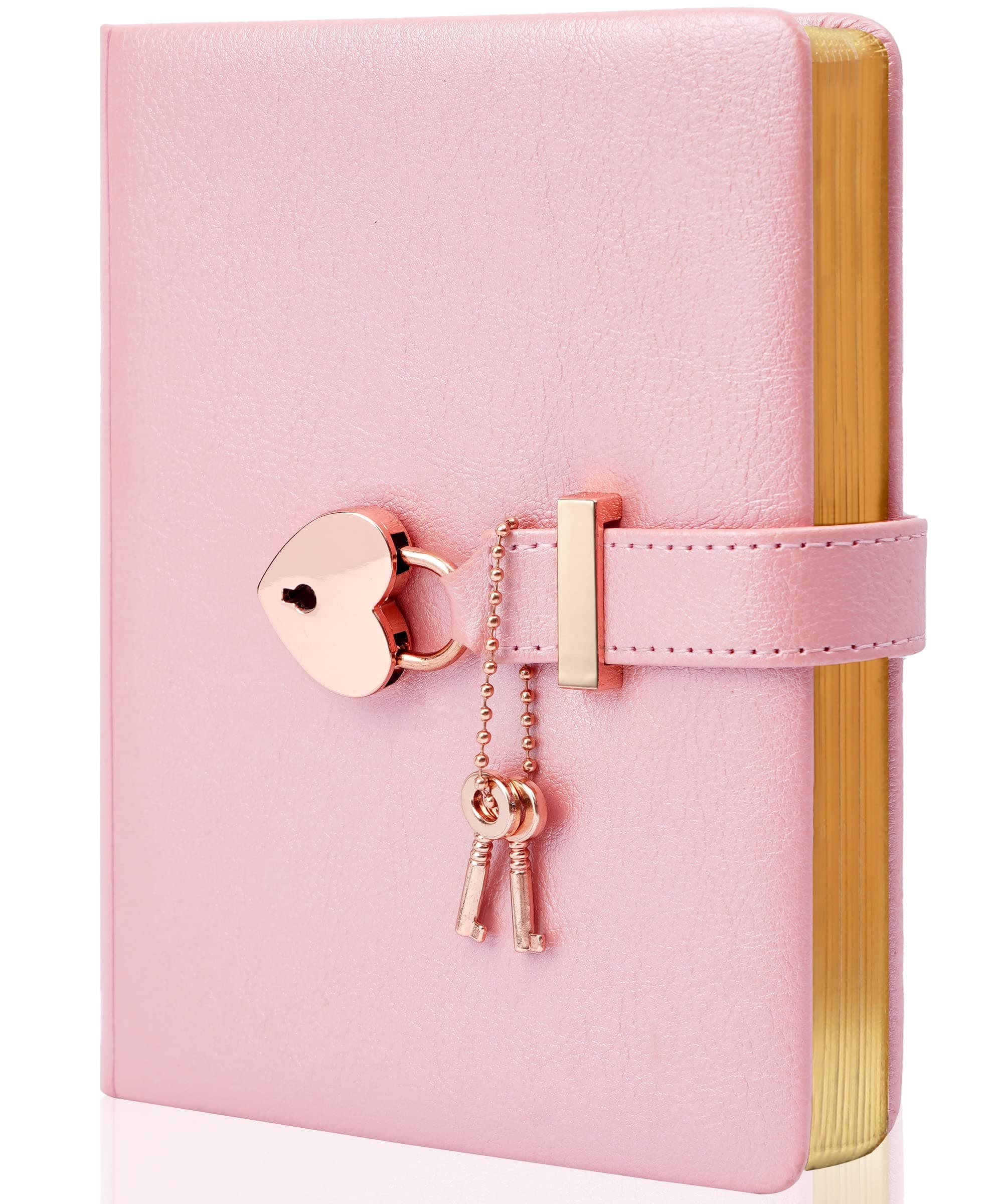CAGIE Diary with Lock for Girls Ages 8-12 Journal with Lock and Key 296 Gold Edged Pages Heart-Shaped Locked Journal for Women Teen Girls with Gift Box (A - Pearl Pink)