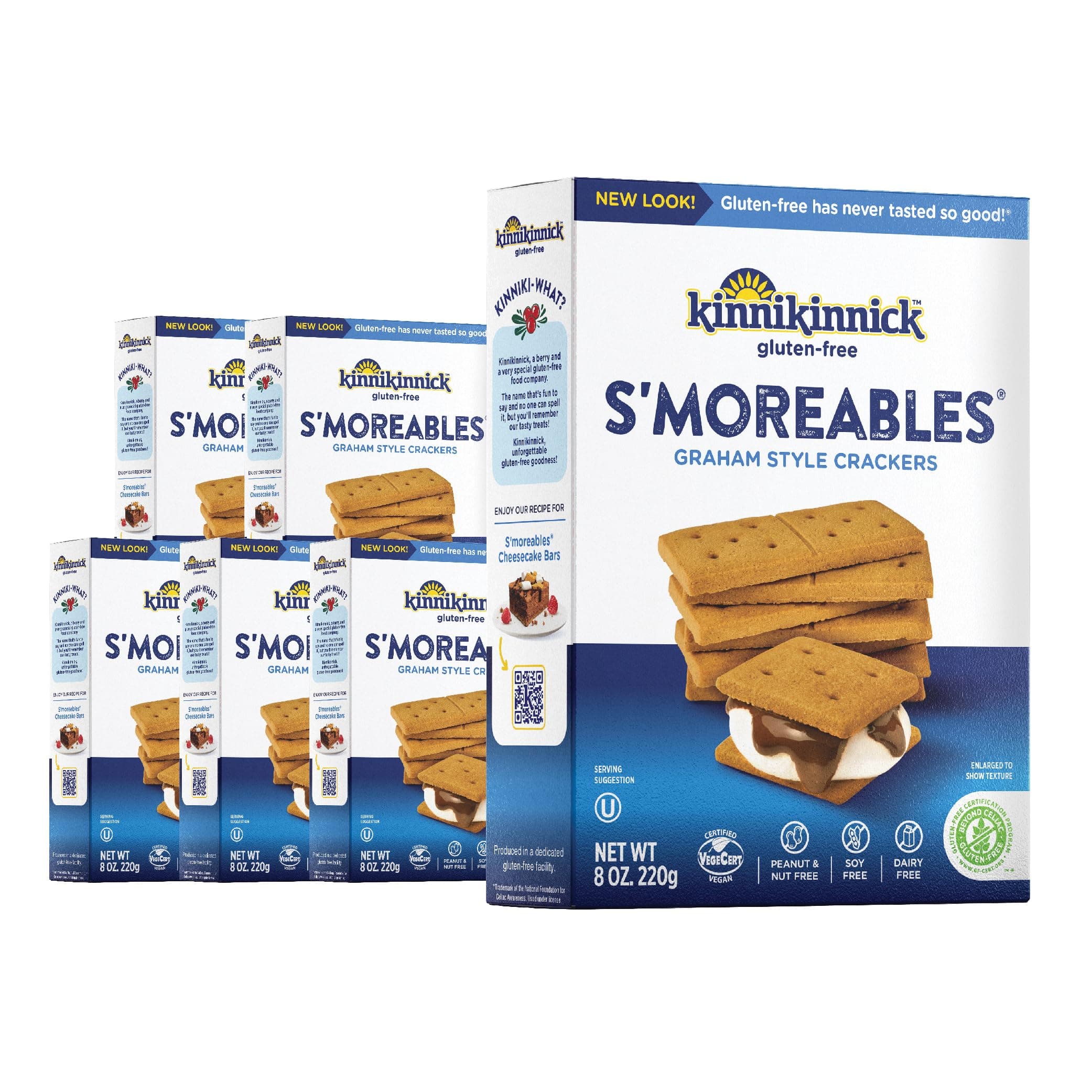 Kinnikinnick - S'moreables Graham Style Crackers - Gluten Free, Allergy Friendly Vegan Graham Crackers - 8 oz. Boxes - 6 Pack