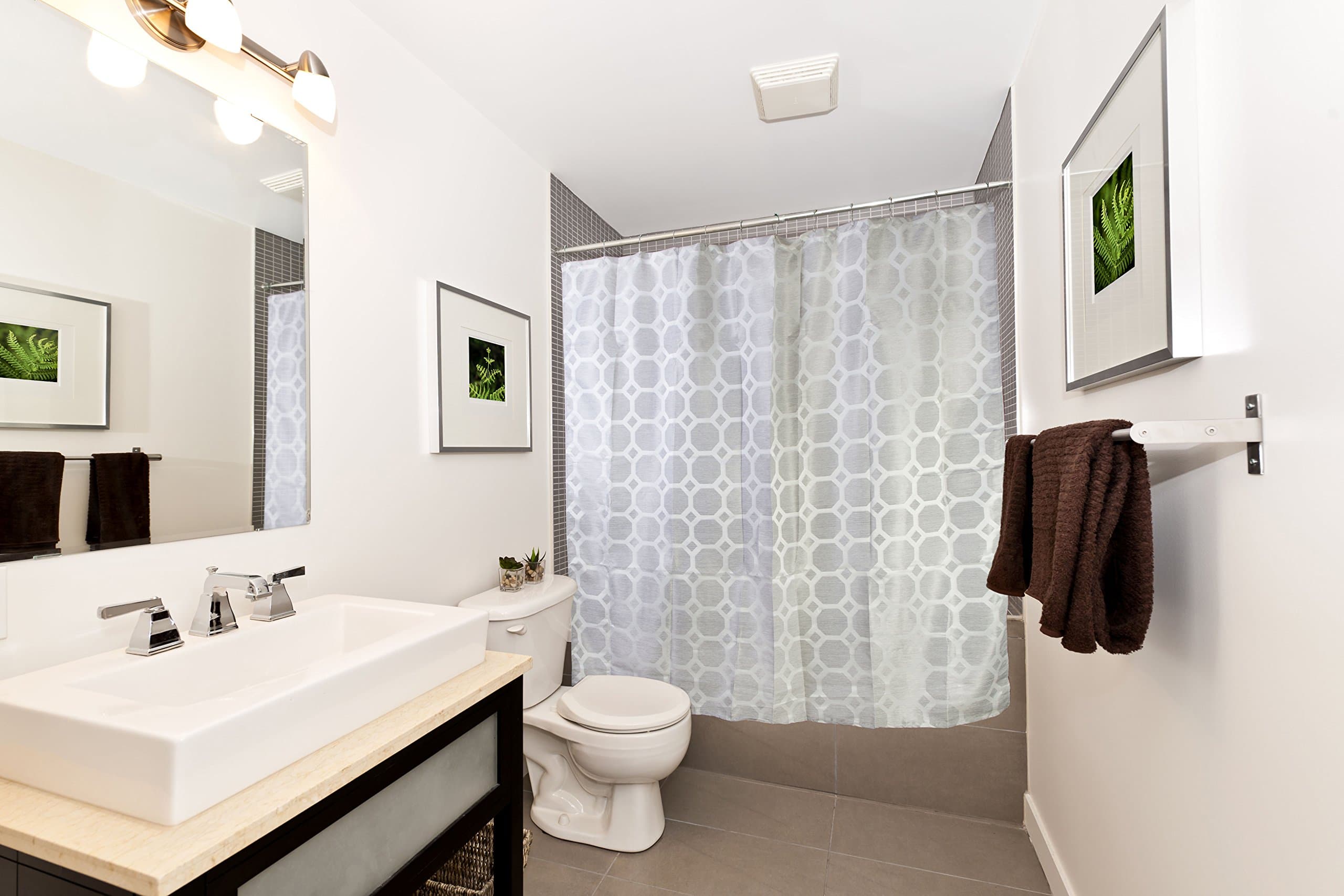 Shower Curtain Set with Jacquard Octagon Shapes, 70”x70”, Includes Hooks