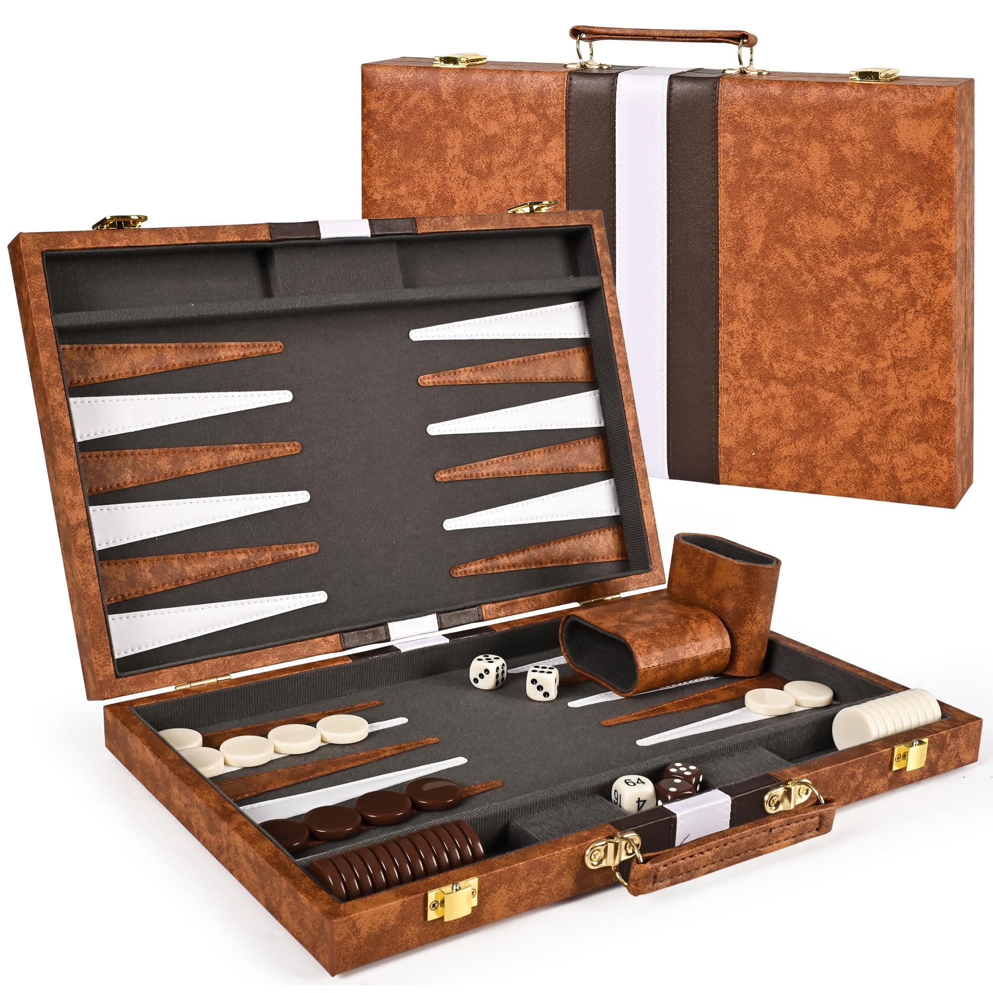 ropoda Backgammon Board Game Set (15 Inches) for Adults and Kids,Classic Board Strategy Game,Portable and Travel Backgammon Set with Premium Leather Case,Best Strategy & Tip Guide