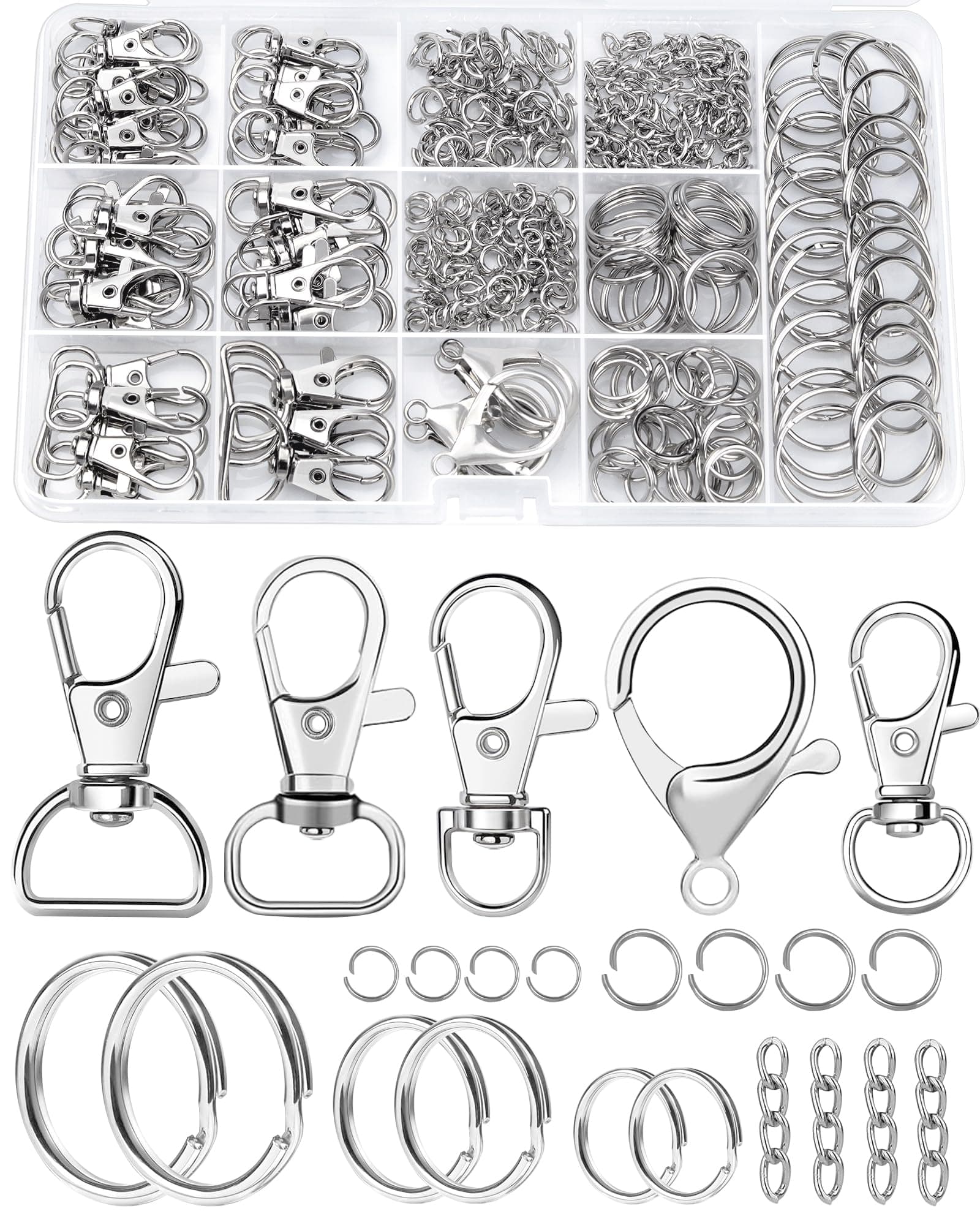 Fiveizero 325Pcs Keychain Clips - Making Kit With Metal Lobster Claw Clasps, Key Chain Rings, Swivel Jumprings & Extender For Crafts, Diy Projects Supplies