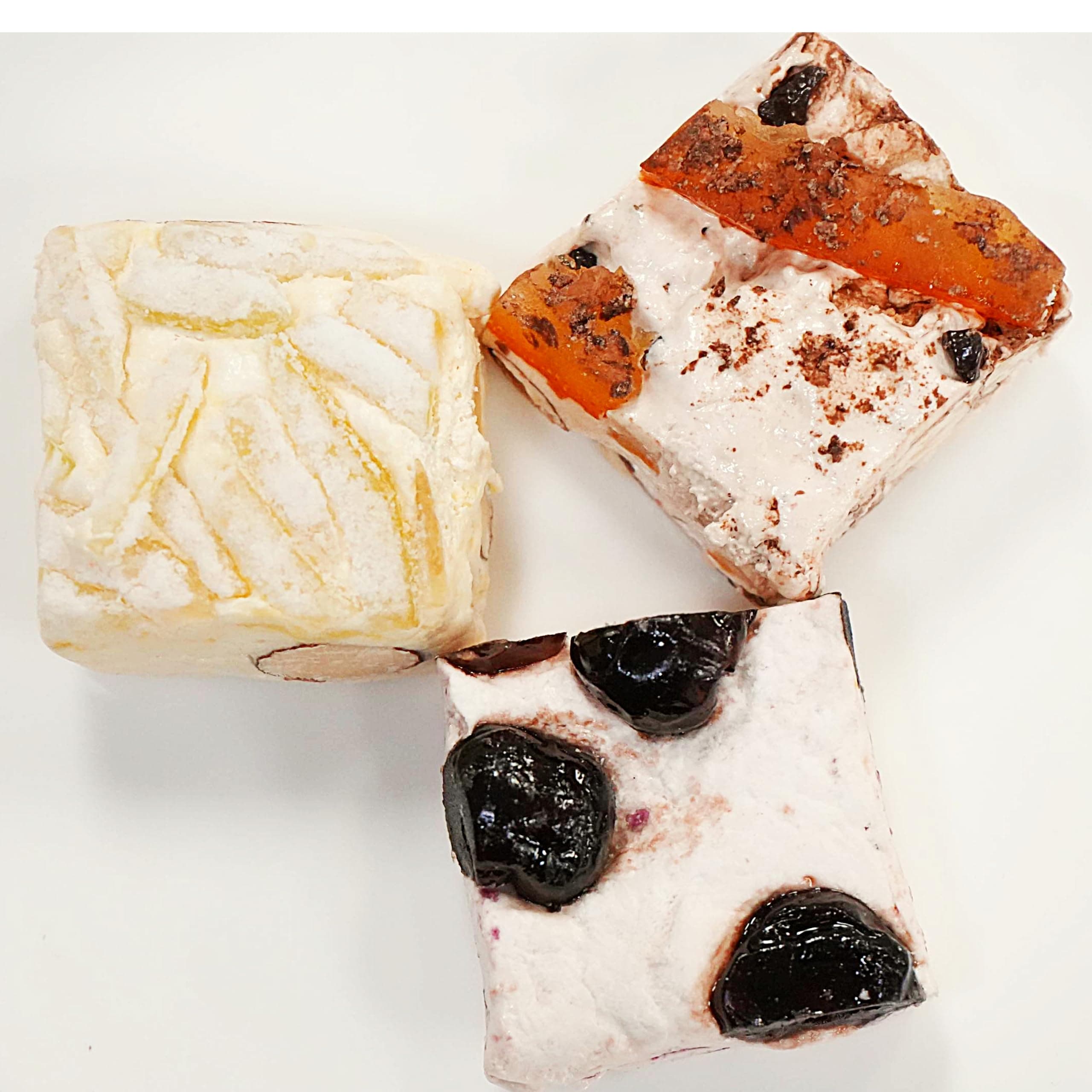 Andy Anand Roasted Almond Soft Nougat Brittle, Cherry, Chocolate Orange & Lemon, 10 bite-sized wrapped pieces, flown from Italy for a delectable taste experience, and it's gluten-free 7 Oz