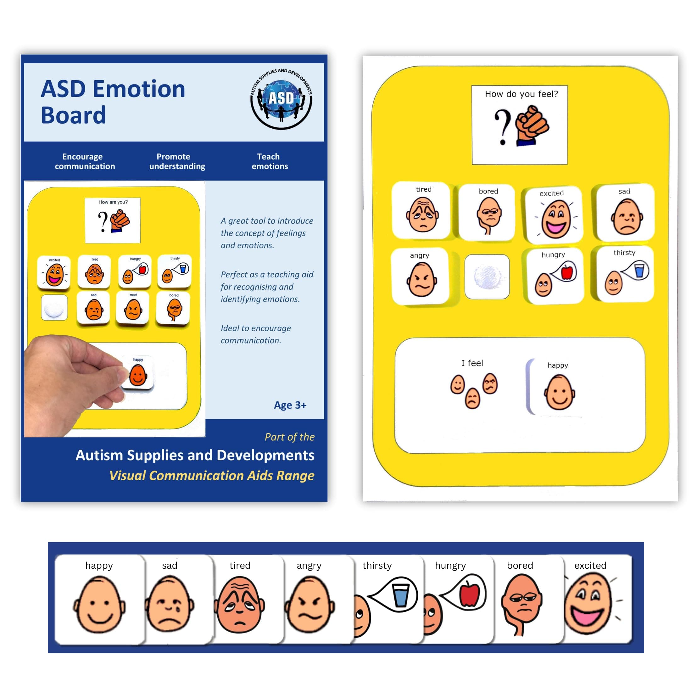 Autism Supplies and Developments Feelings Chart for Children – 8 Emotion Cards – SEN - Learning Resources – Nonverbal Communication - Visual Timetable for Autistic Children