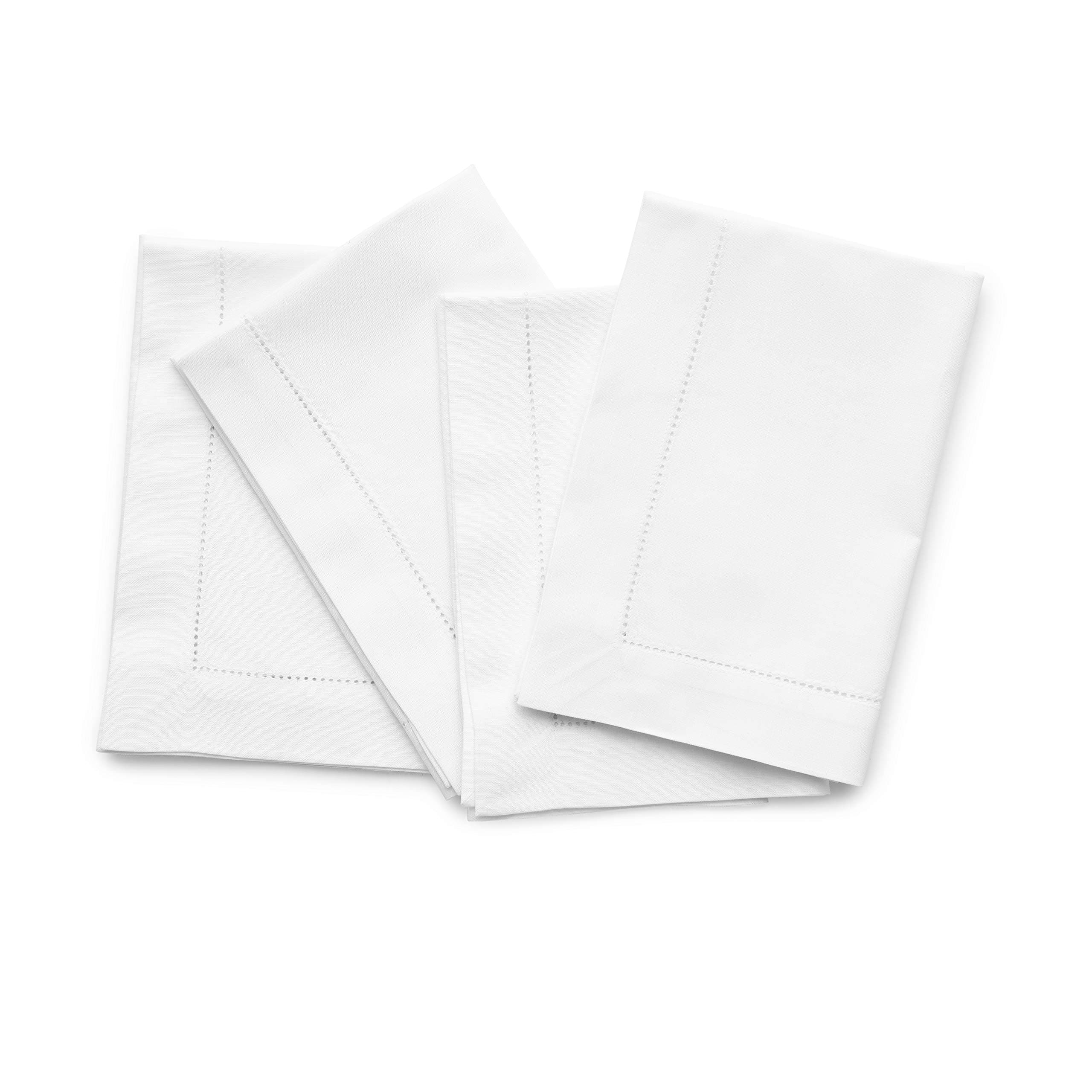 Solino Home Cotton Linen Napkins 20 x 20 Inch – White Hemstitch Dinner Napkins for Summer, Kitchen, Dining – Machine Washable Cloth Napkins Set of 4 – Handcrafted from Natural Fabric