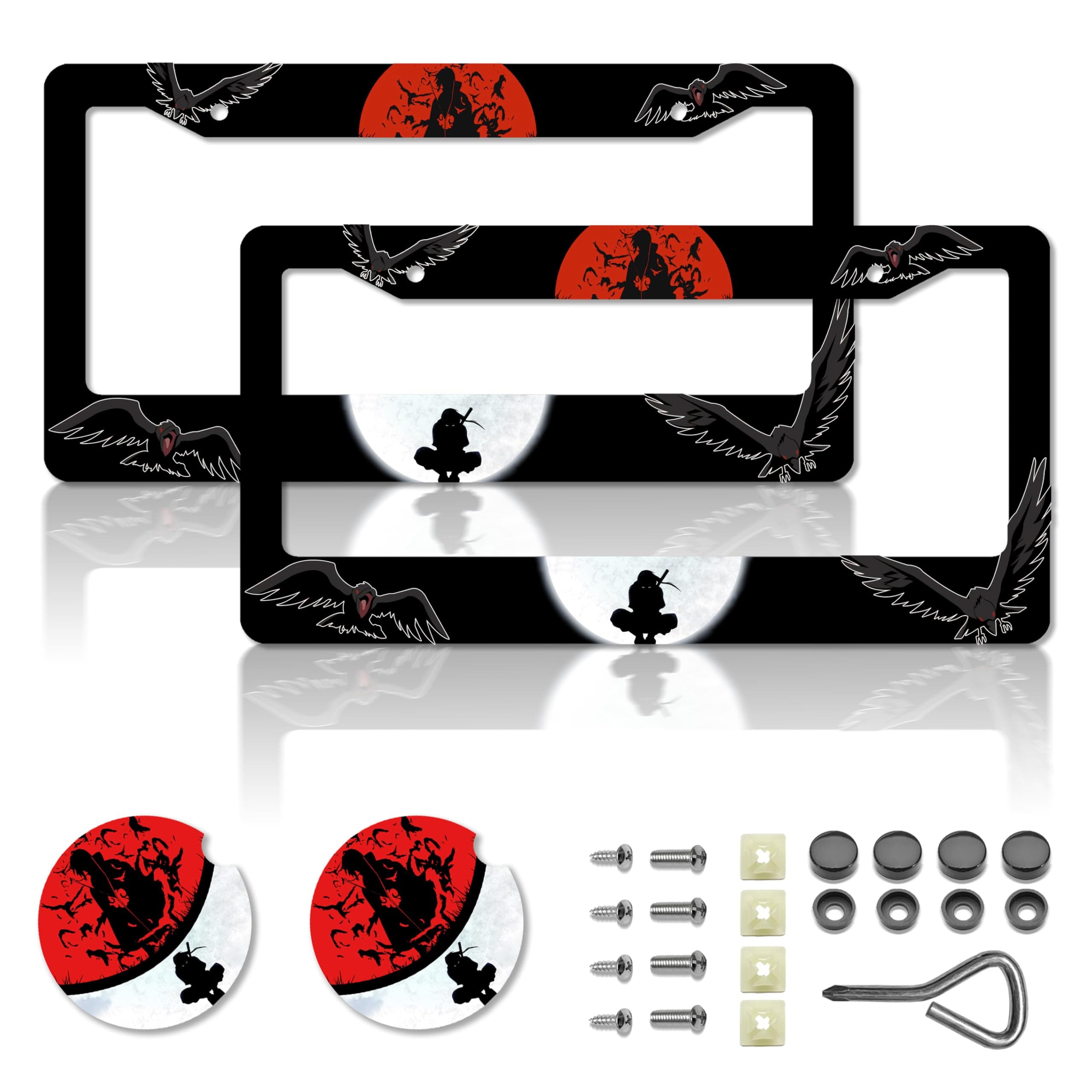 Anime License Plate Frames，Anime Car Accessories for Women & Men，Cute License Plate Holder，Aluminum License Plate Frame Fits Standard US Vehicles Size 12.2 x 6 Inch (Black-2pcs)