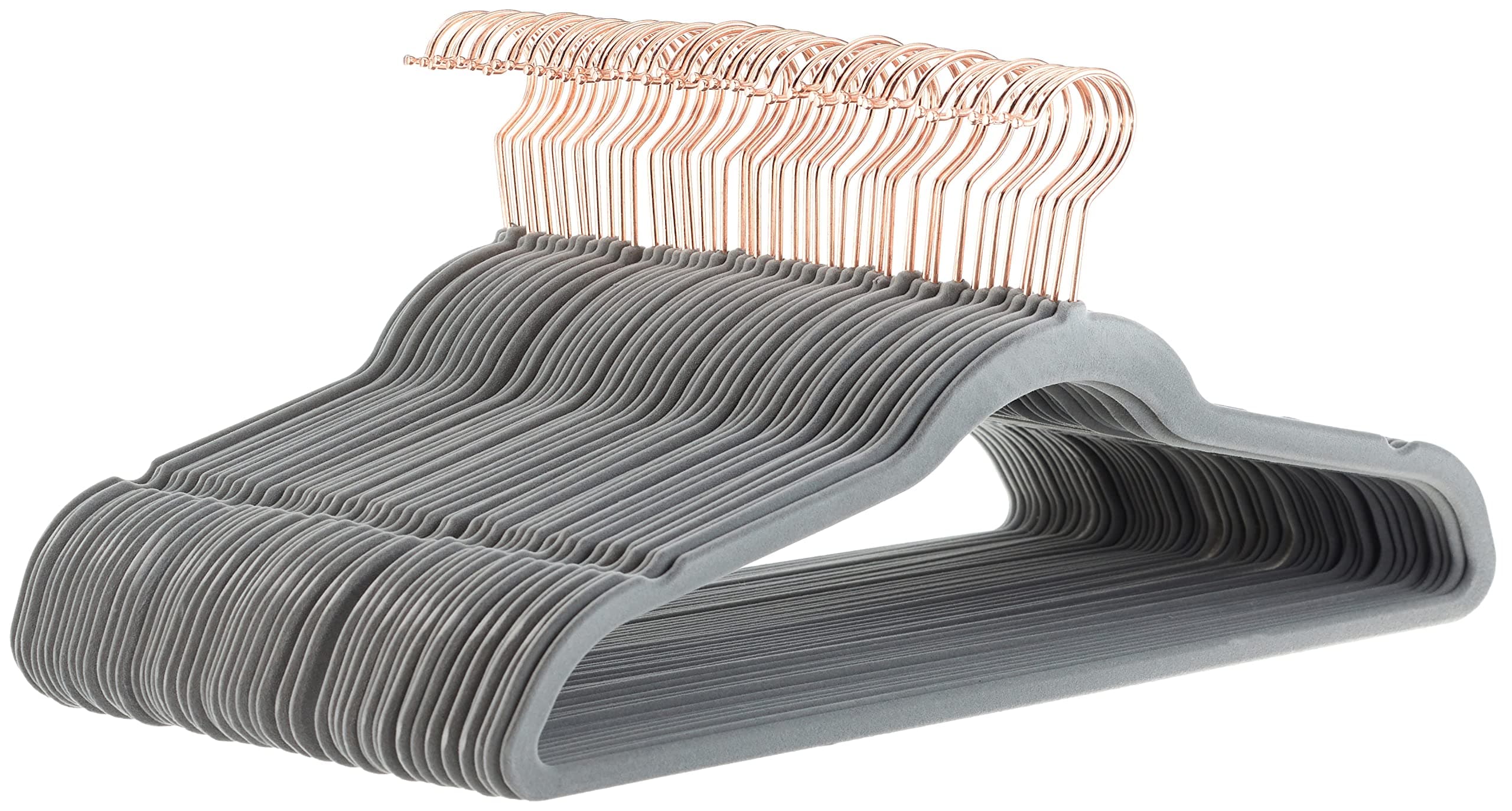 Amazon Basics Slim, Velvet Non-Slip Suit Clothes Hangers, 50-Pack, Grey/Rose Gold