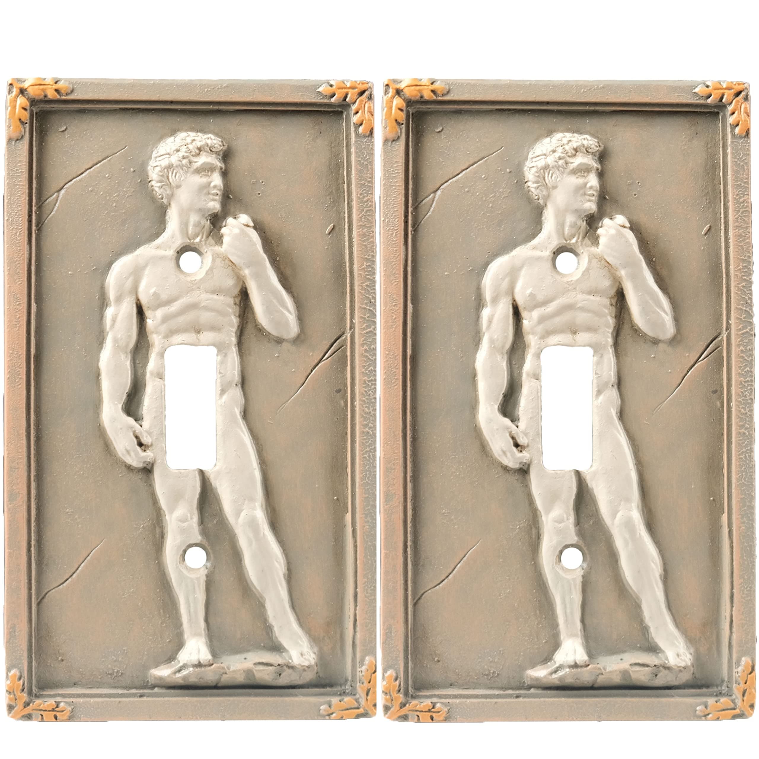 BELLA HAUS DESIGNMichelangelo's David 3D Sculpted Light Switch Cover – Pack of 2 - Polyresin Single Toggle Wall Switch Plate Cover- Statue Of David Michelangelo Wall Home Art Decor (David Pack of 2)