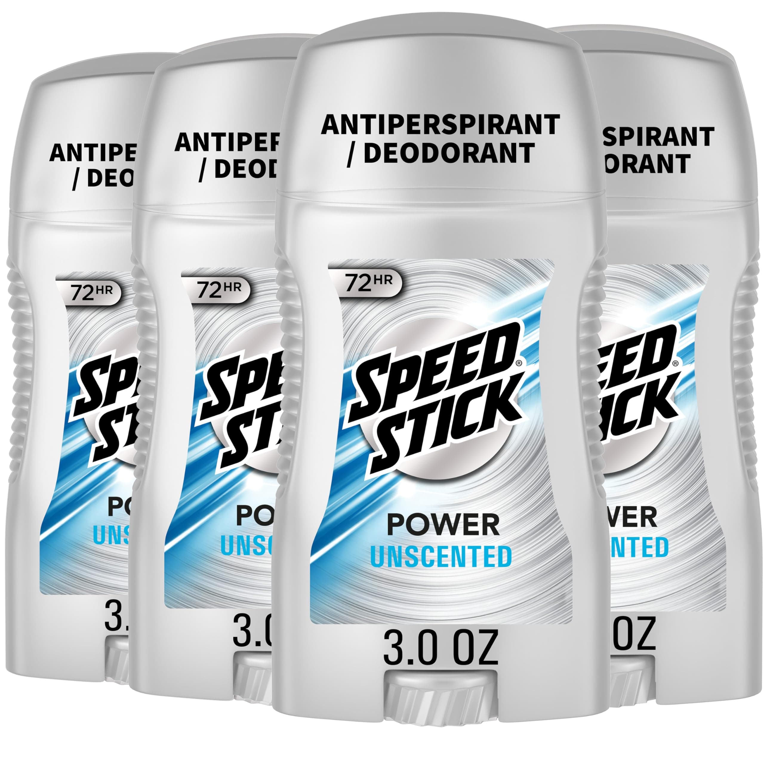 Power Antiperspirant Deodorant for Men, 72 HR Sweat & Odor Protection, Unscented, 3.0 oz Stick (4 Pack)
