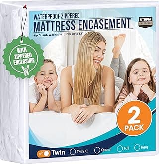 Utopia Bedding Mattress Protector Zippered Twin Size (Pack of 2), 100% Waterproof Bed Bug and Dust Mite Proof Mattress Encasement, Absorbent 6 Sided Mattress Cover