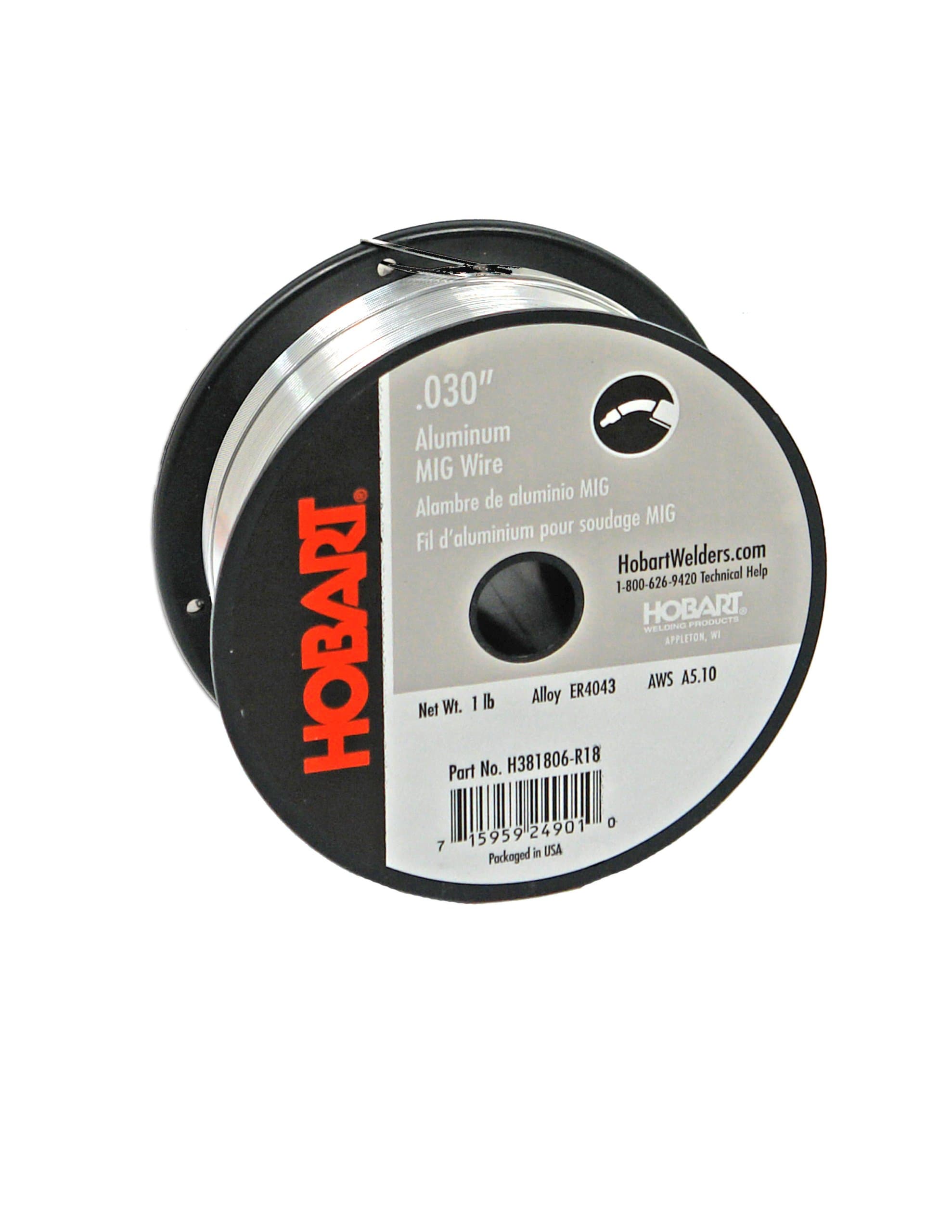 Hobart H381806-R18 1-Pound ER4043 Aluminum Welding Wire, 0.030-Inch