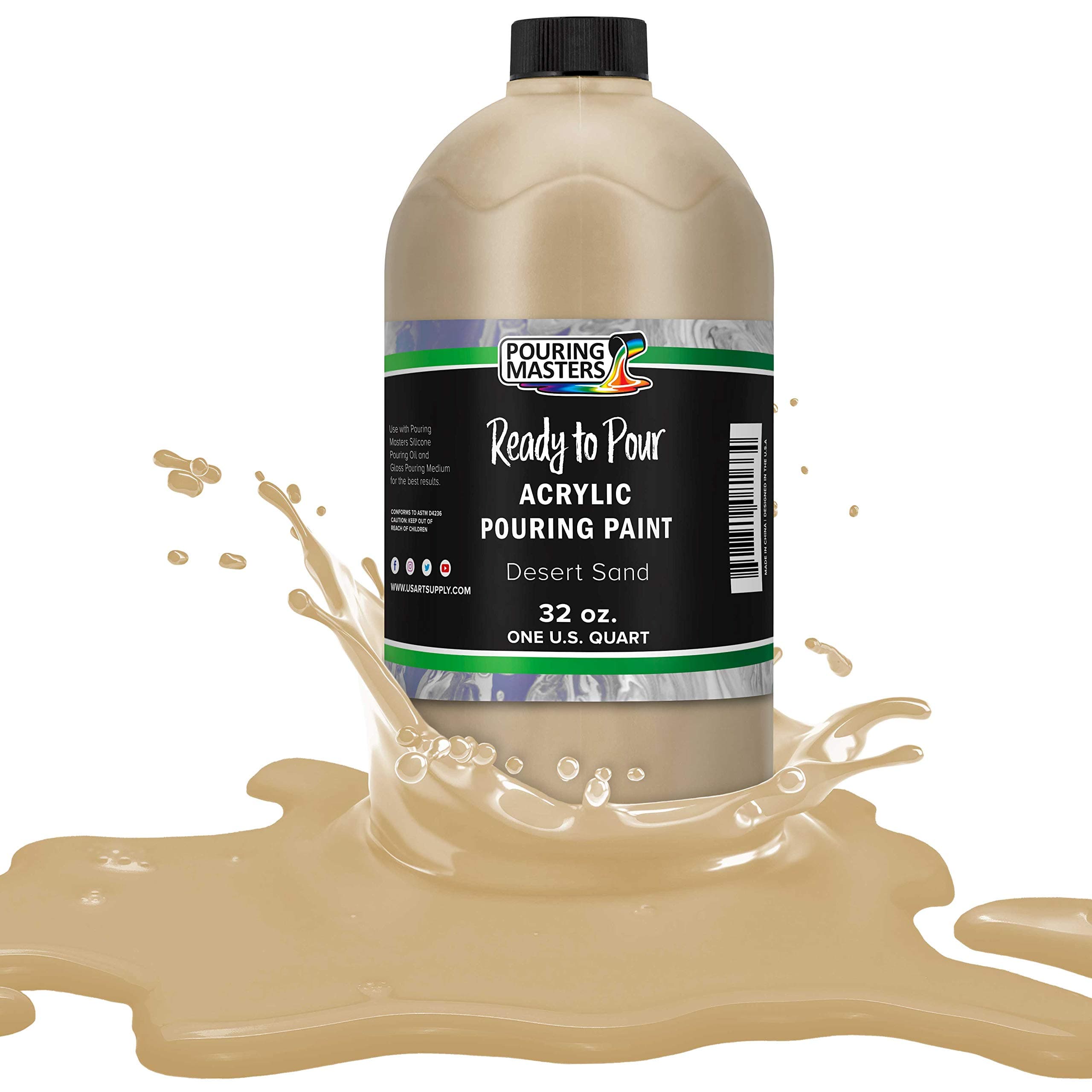 Pouring Masters Desert Sand Acrylic Ready to Pour Pouring Paint – Premium 32-Ounce Pre-Mixed Water-Based - for Canvas, Wood, Paper, Crafts, Tile, Rocks and More