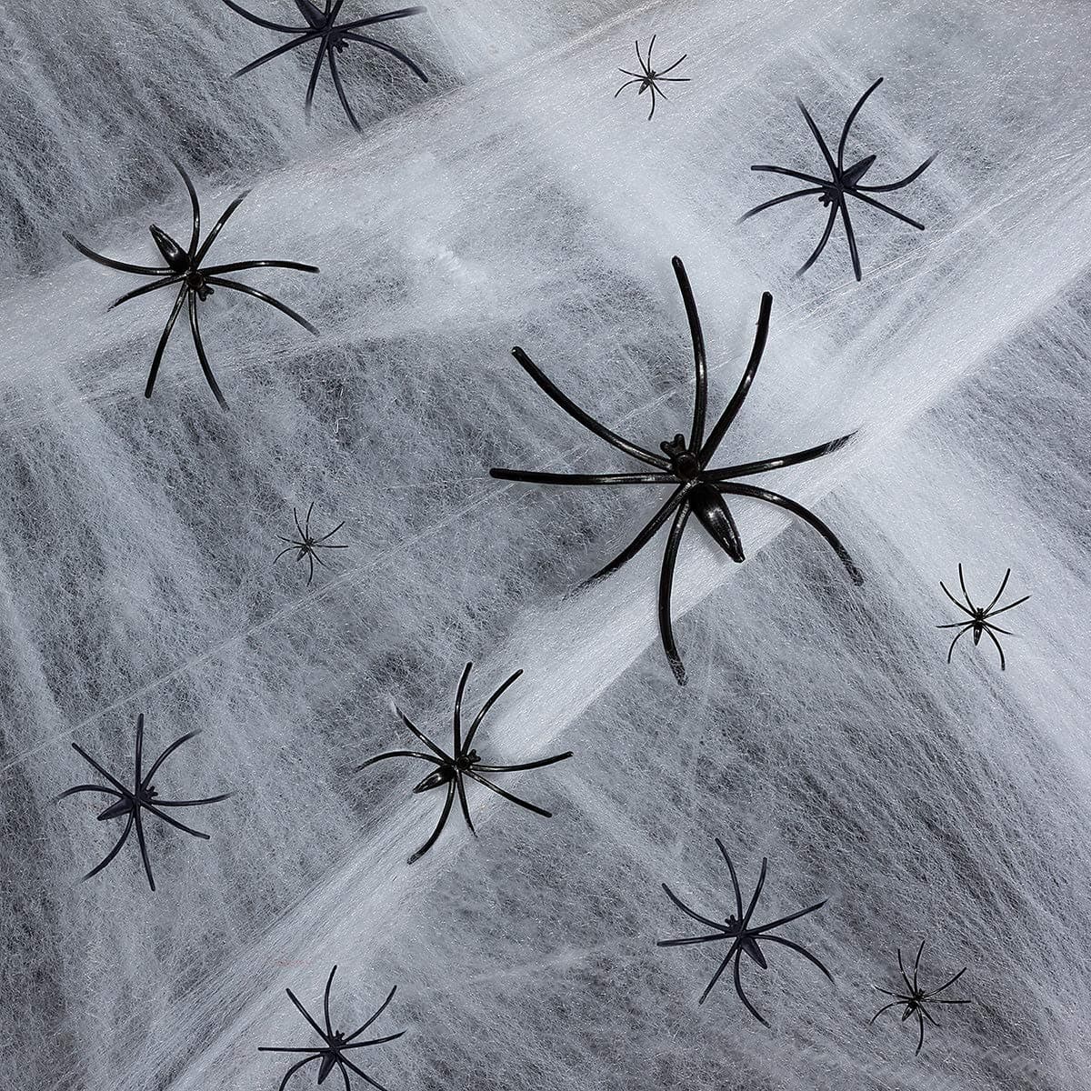 Halloween Stretch Spider Webs Indoor & Outdoor Spooky Cobwebs with 10 Fake Spiders for Halloween Decorations(300 sq ft) White