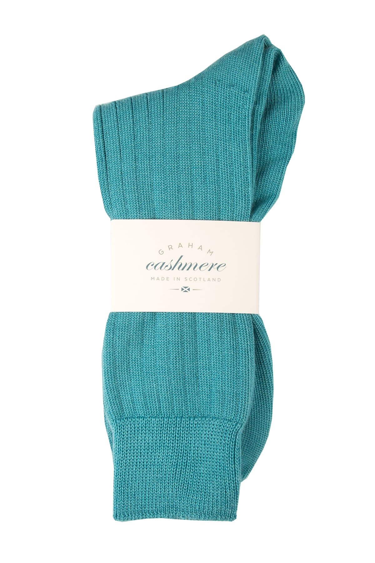 Graham Cashmere - Mens Worsted Spun Cashmere Rib Socks - Made in Scotland - Gift Boxed - French Blue (UK 7-9 Eur 41-43)