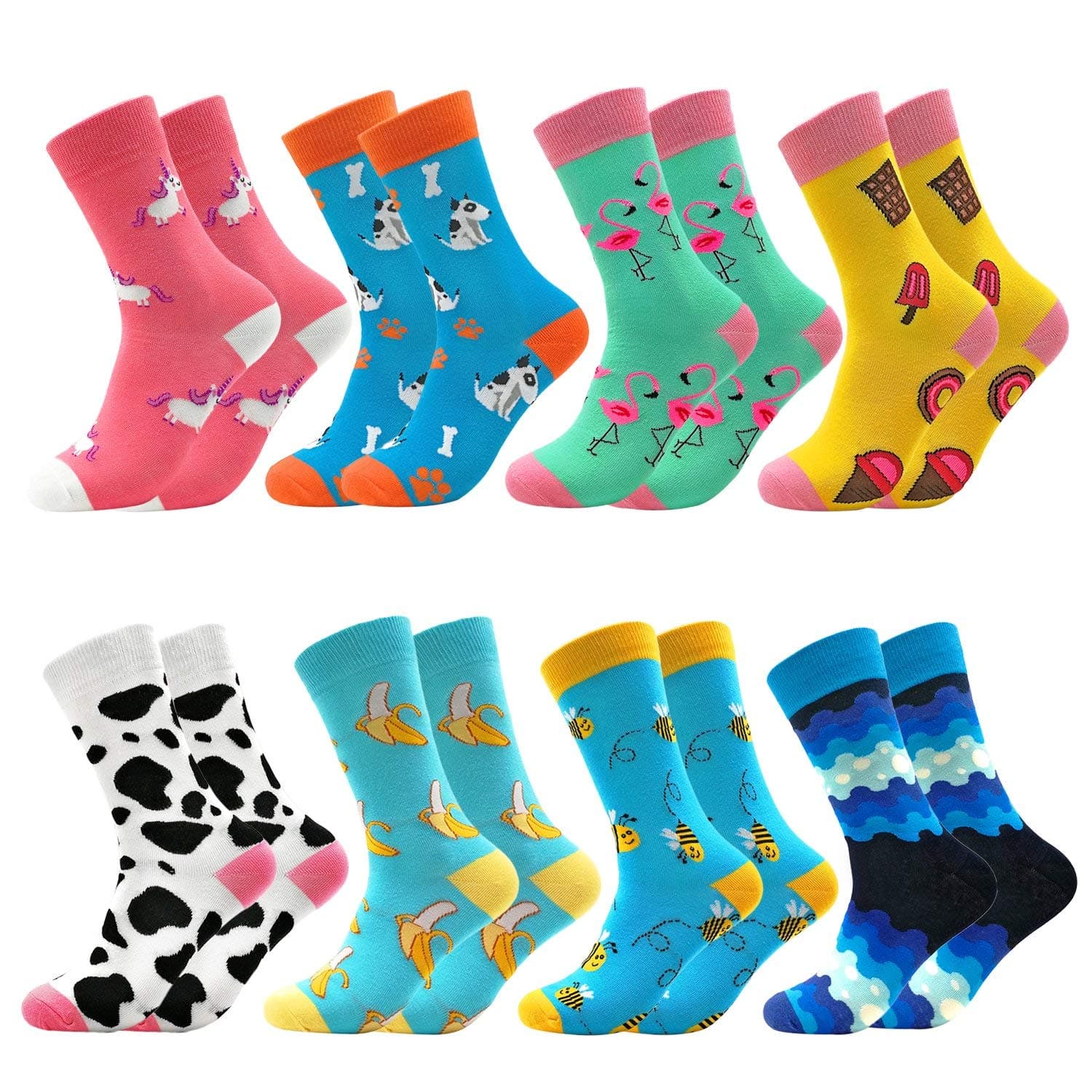 Fun Colorful Socks Patterned Funky Happy Crew Sock Combed Cotton Stockings Packs