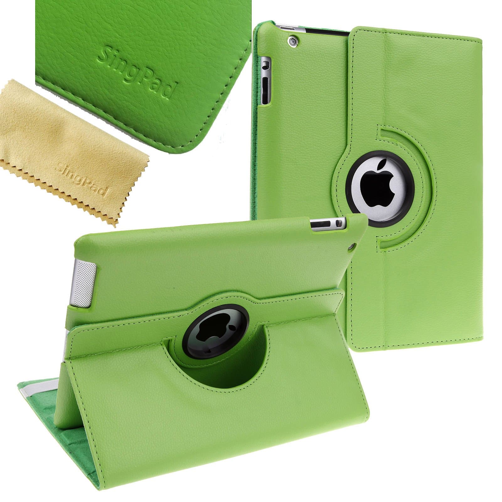 SingPad 360 Degree Rotating Stand Smart Cover PU Leather Case Apple New iPad 4 & 3 (3rd and 4th Generation with Retina Display) / IPad 2- Wake/Sleep Function (Green)