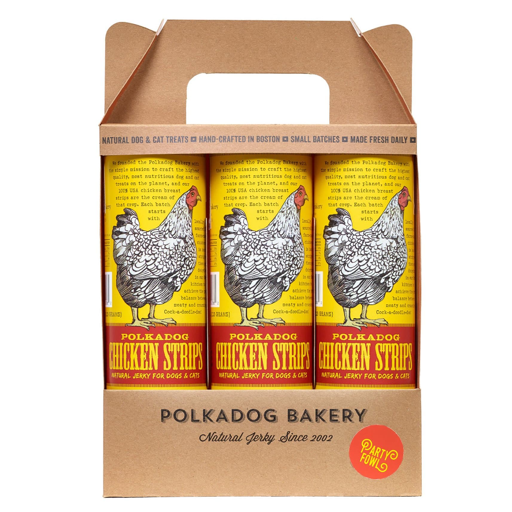 Polka Dog Bakery Party Fowl 3-Pack Of 4 Oz Chicken Strips, Made In Usa