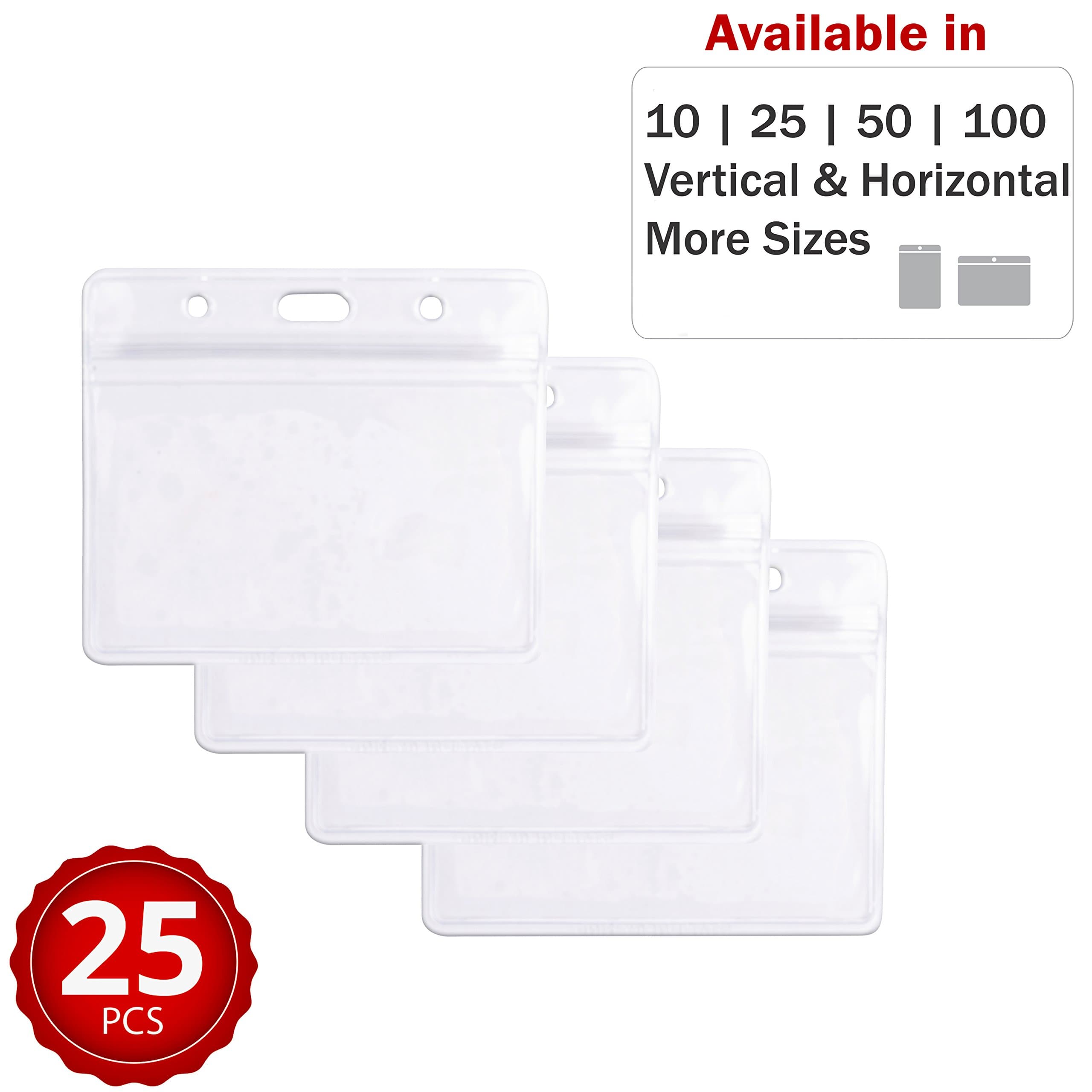Durable & Heavy-Duty ID Badge Holders ~ Premium Quality, Clear Plastic, Waterproof & Dustproof ~ for Work, Moms, Teachers, Tours, Events, Cruises & More (25 Pack, Horizontal), by Stationery King