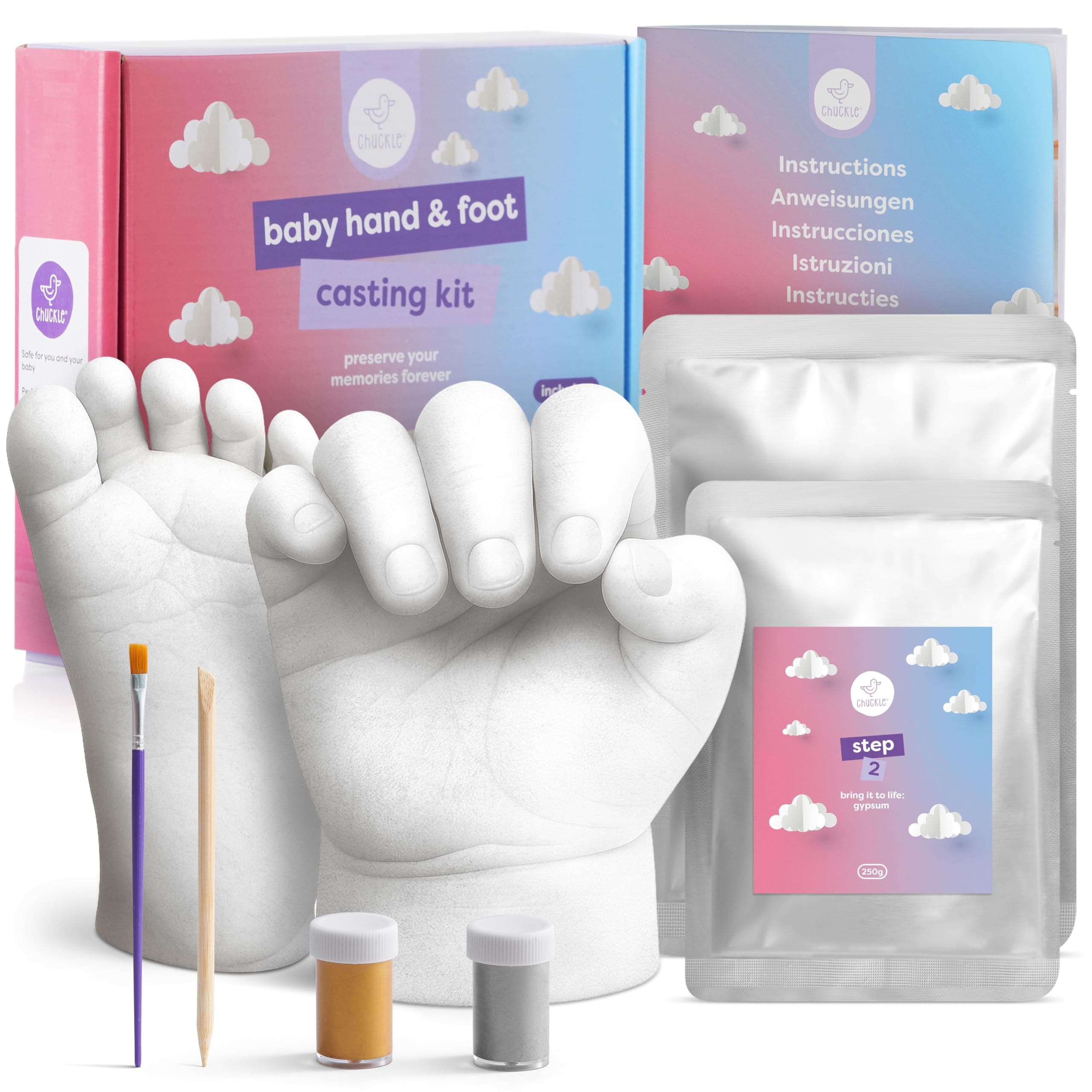 Chuckle Baby Handprint Footprint Casting Kit, 3D Moulding Gift Set, Memories, Keepsakes, for Kids or Newborn, Baby Shower Presents