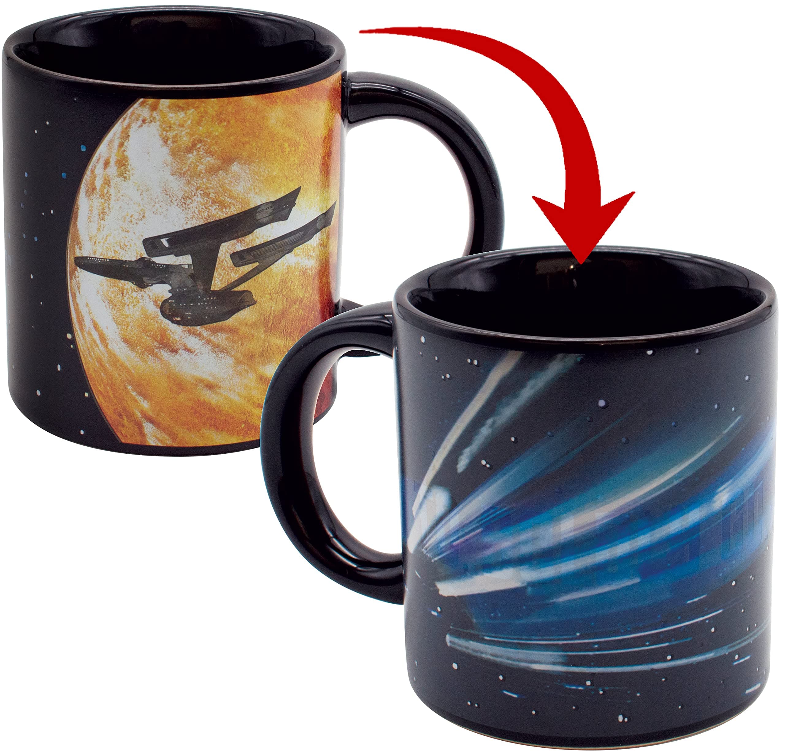 The Unemployed Philosophers Guild Star Trek Heat-Changing Starship Warp Mug - Add Coffee and USS Enterprise Enters Warp Speed