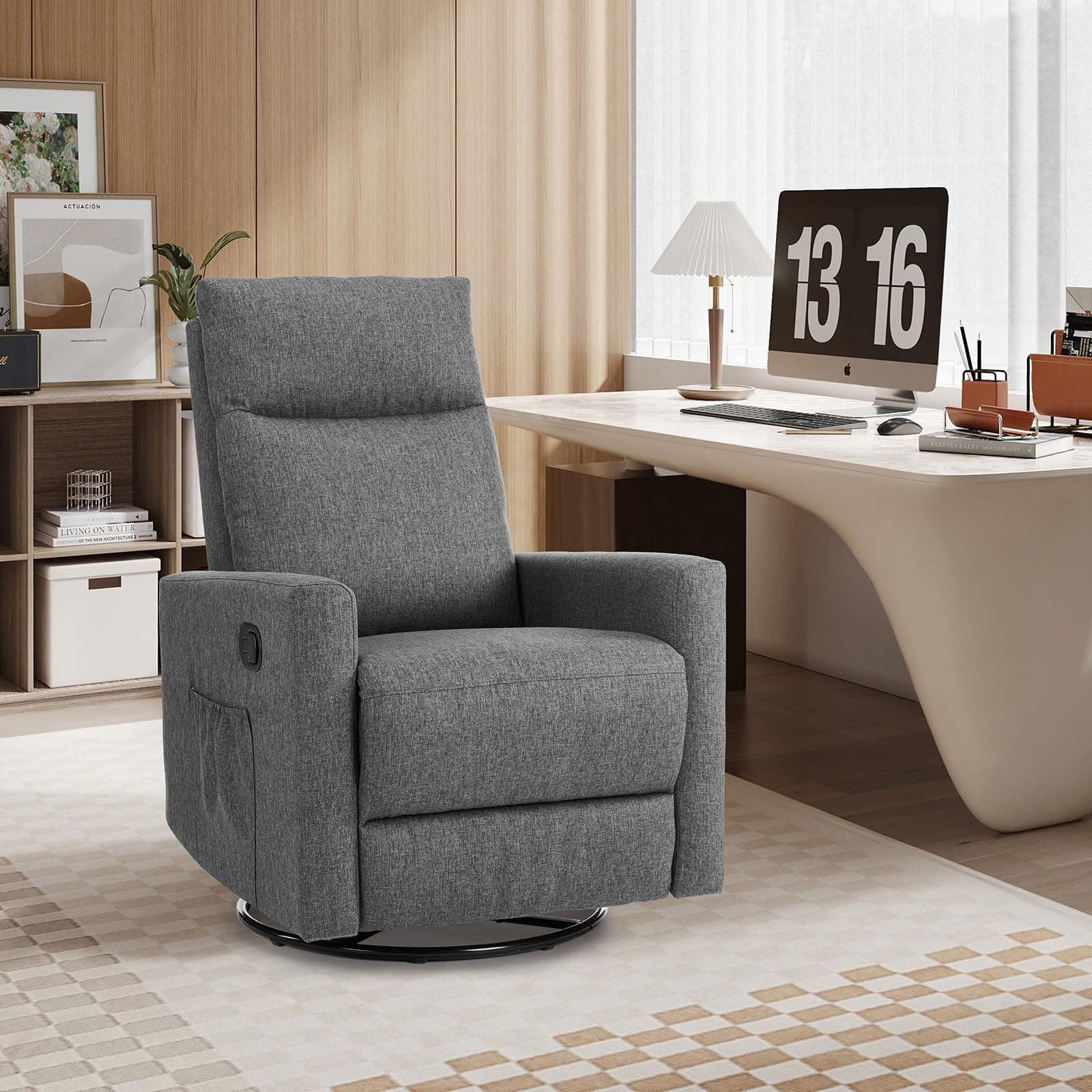 SMUG Swivel Recliner Chair, Nursery Massage Rocking Chairs, Glider Rocker Recliners for Living Room with Extra Large Footrest, High Back, Upholstered Deep Seat (Grey)