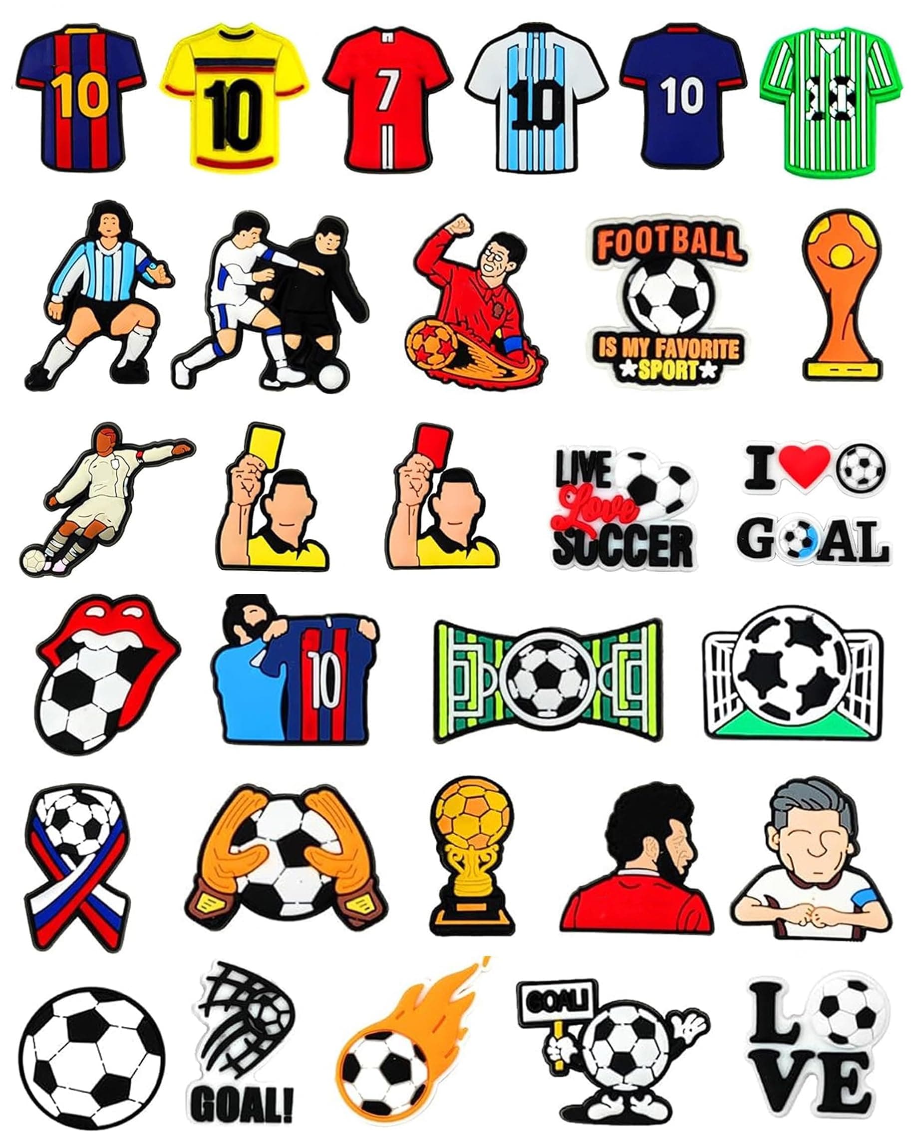 BOWNDY 38pcs Soccer Ball Charms for Clog Shoe Decoration, Sports Soccer Football Shoe Charms Accessories Pack for Party Favors Birthday Graduation Gifts