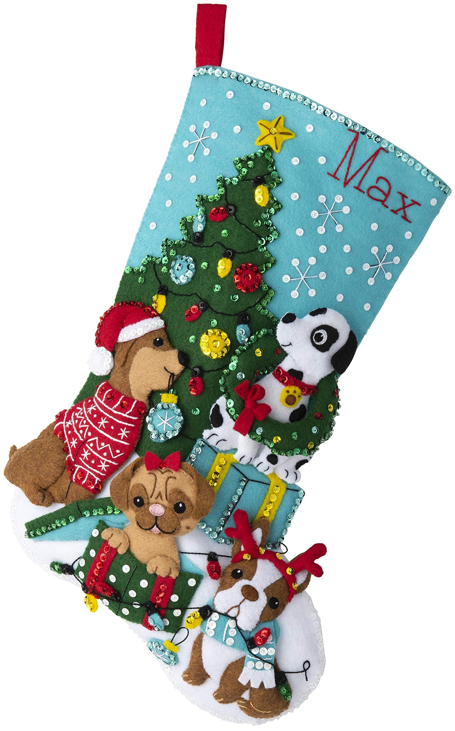 BucillaFelt Applique 18" Stocking Making Kit, Christmas Dogs, Perfect for DIY Arts and Crafts, 89251E