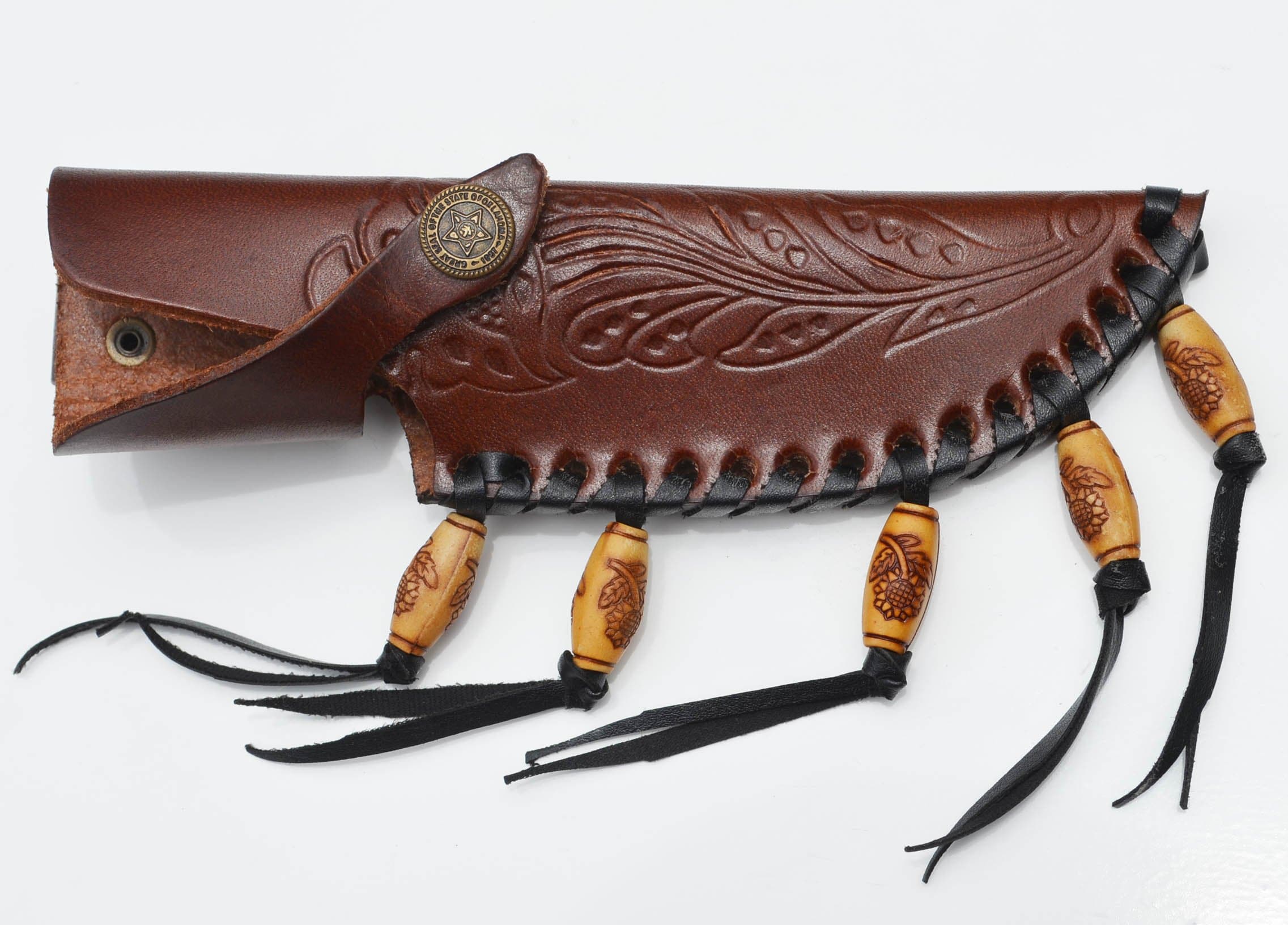 Native Brown Genuine Leather Sheath Fixed Blade Hunting Knife Knives Tassles