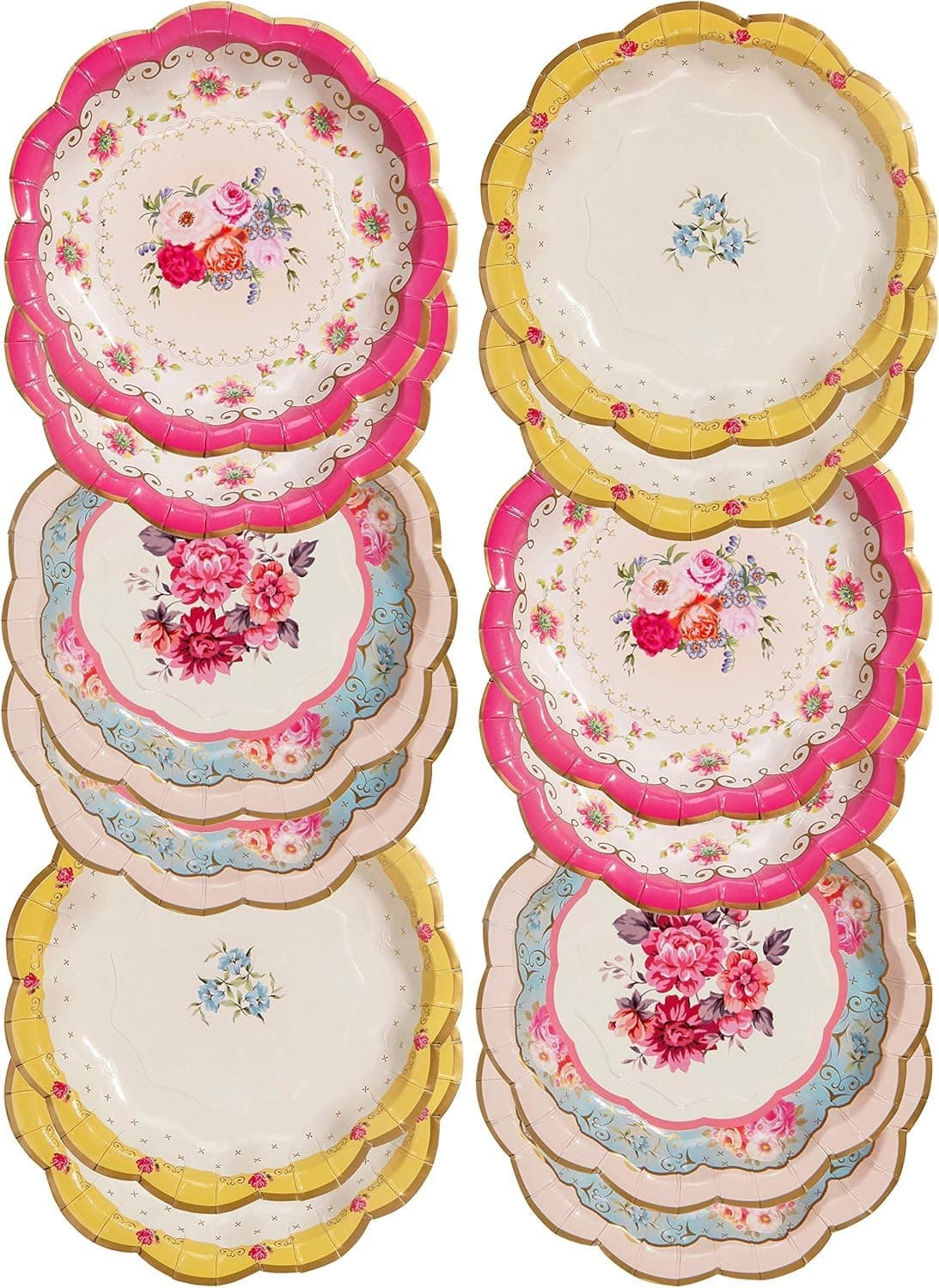 12x Disposable Vintage Floral Paper Plates | Disposable Dishes For Birthday, Mother's Day Afternoon Tea Table Decorations, Baby Shower, Wedding Pink, Blue, Yellow