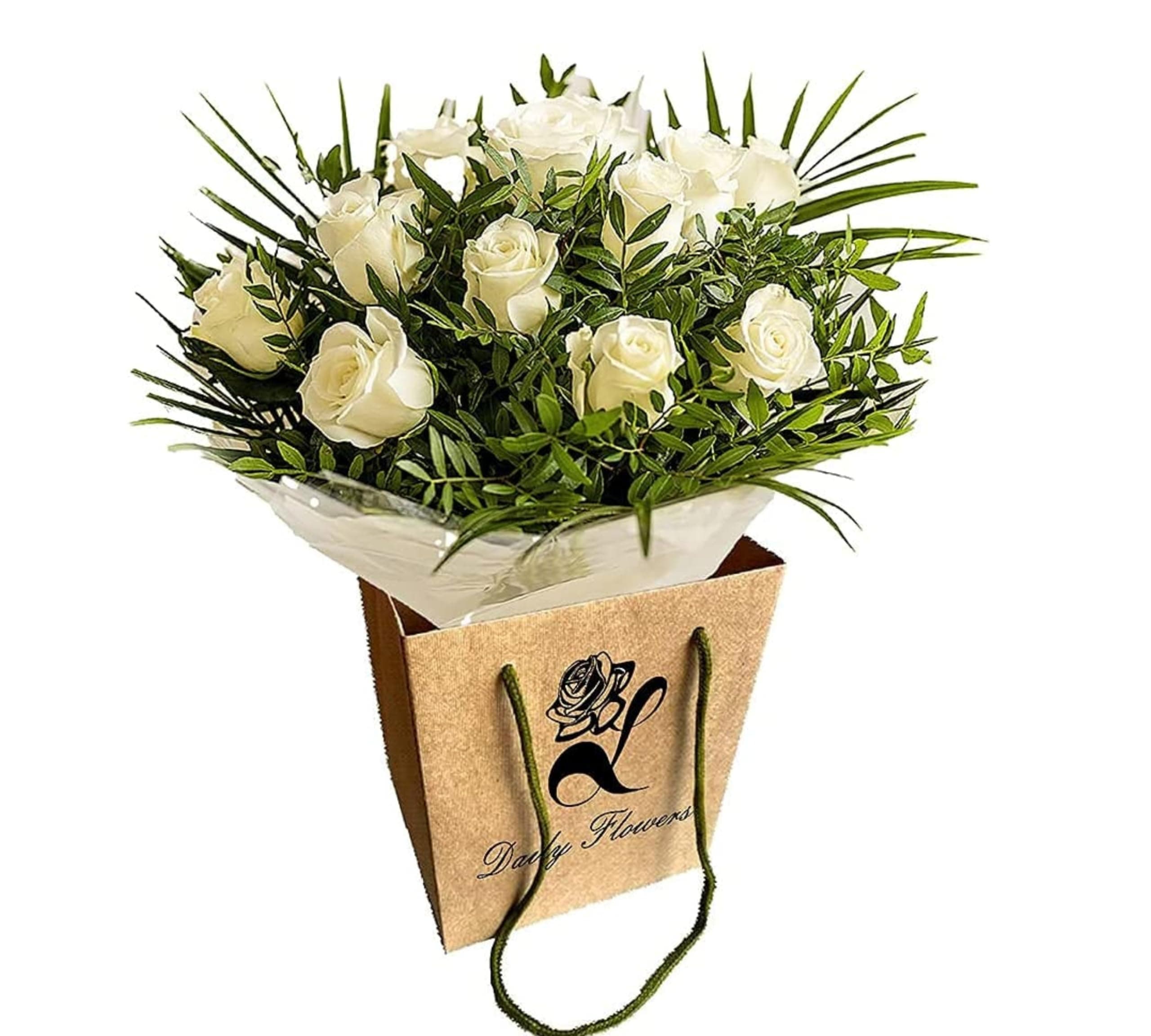 Pure Delight White Roses Bouquet – Fresh Cut Flowers for Autumn, Birthdays, Anniversaries, Bridal, Get Well, Thank You, Sympathy, Celebrate Occasions – Seasonal Floral Arrangement