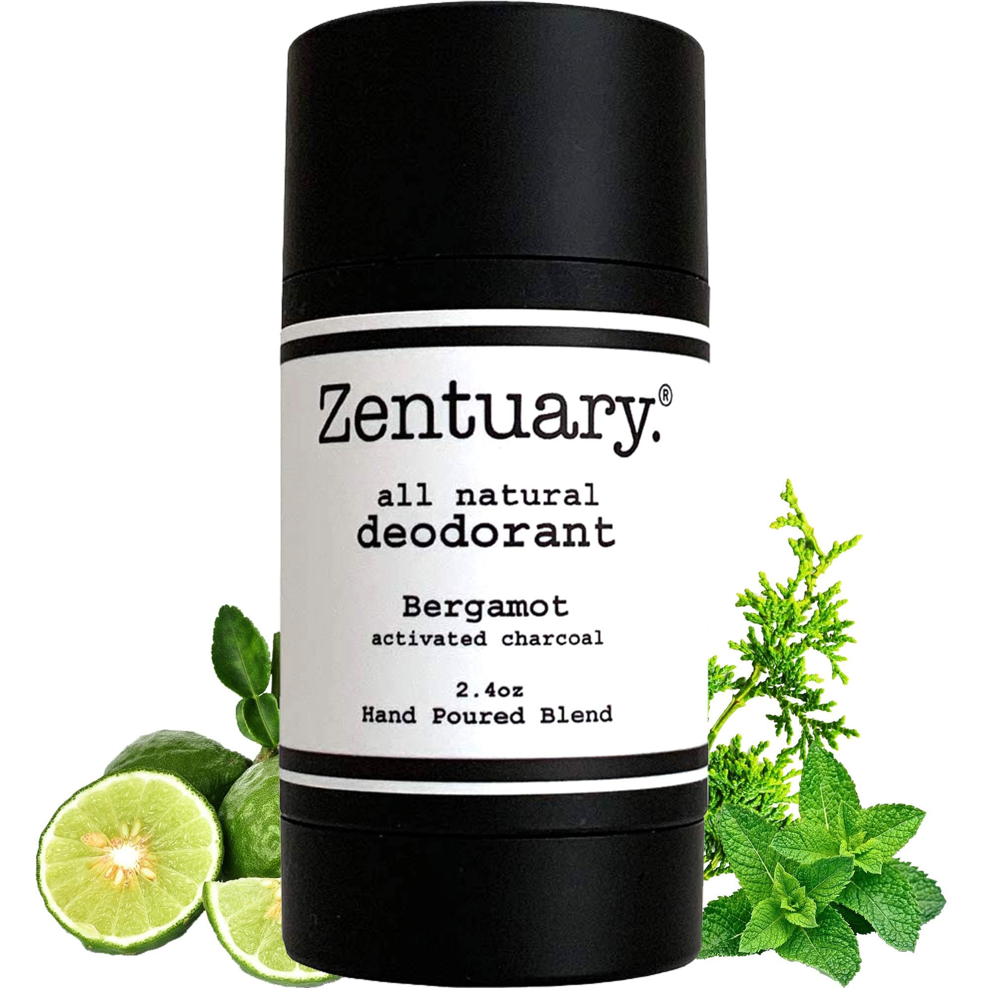 Zentuary Aluminum Free Natural Deodorant. Eliminates Nervous Stress Sweat Odor (Bergamot w/Activated Charcoal) for Women, Men & Teens