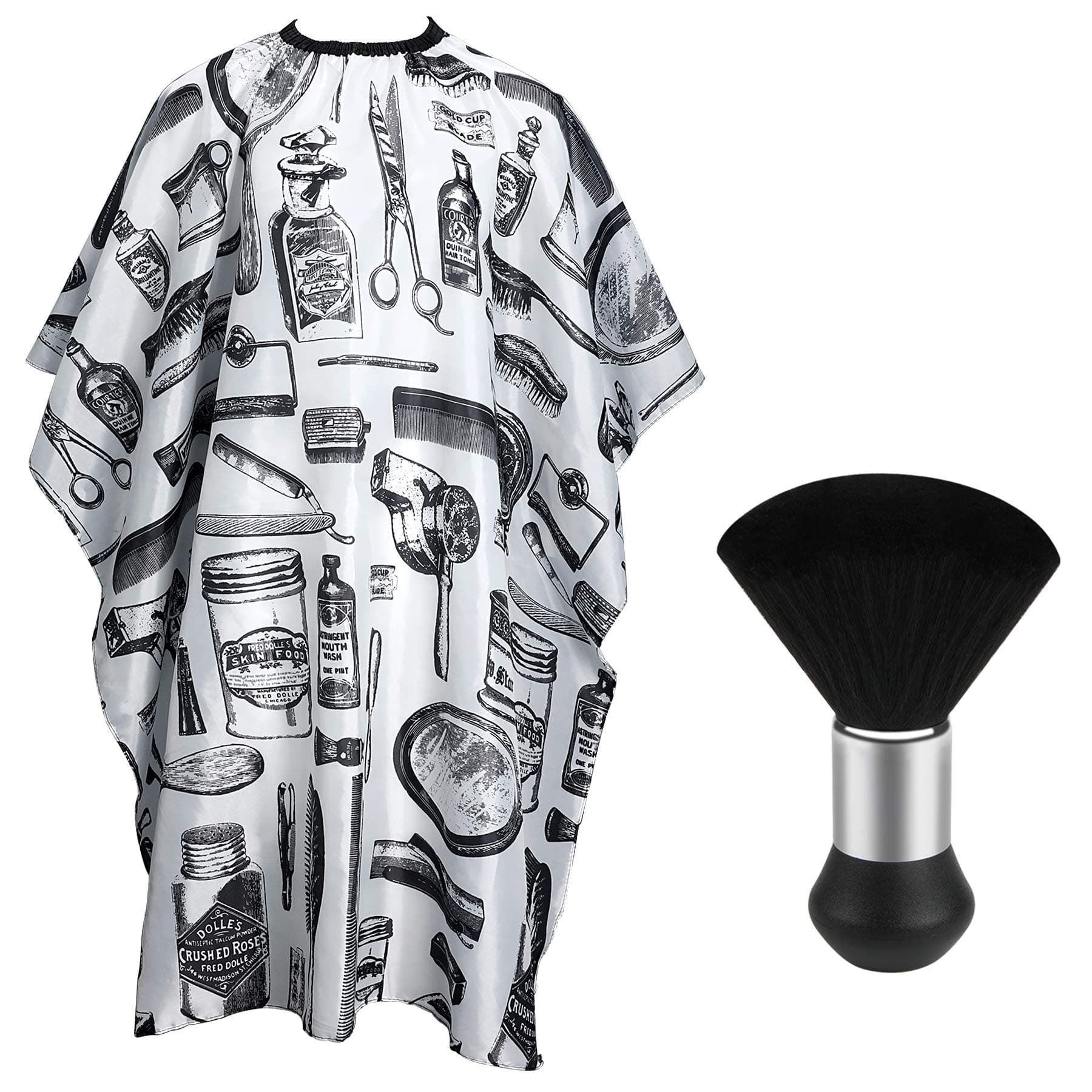 FEBSNOWProfessional Hair Cutting Cape with Neck Duster Brush, Salon Barber Cape, Hair Cutting Accessoriesï¼Ë†White Floral Printï¼â€°