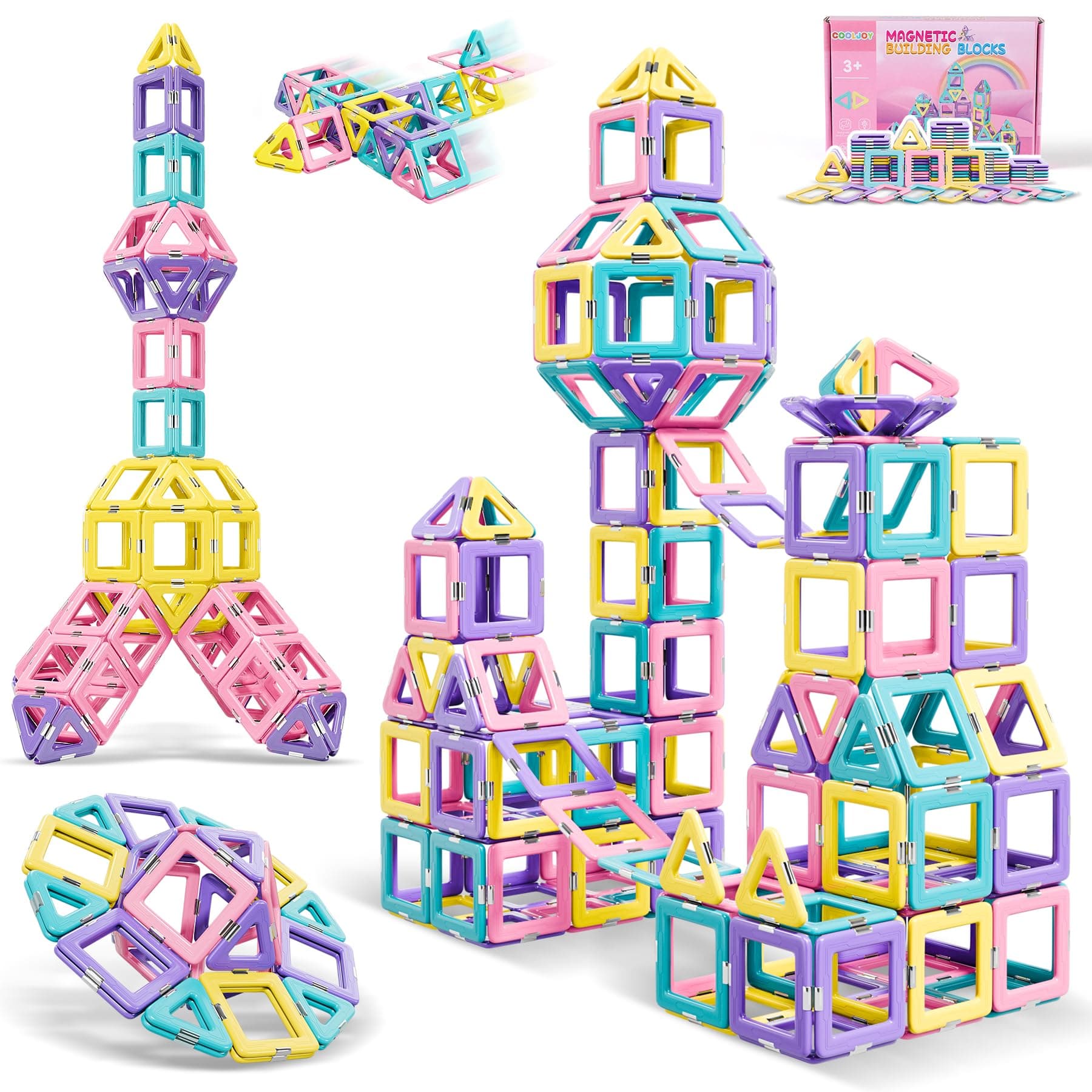 Magnetic Building Blocks Toys for 3 4 5 6 Year Old Girls Boys Gift, Magnetic Tiles for Kids for Toddlers Gift, Toys for 3 year old Girls Boys STEM Learning Educational Construction Blocks 40pcs