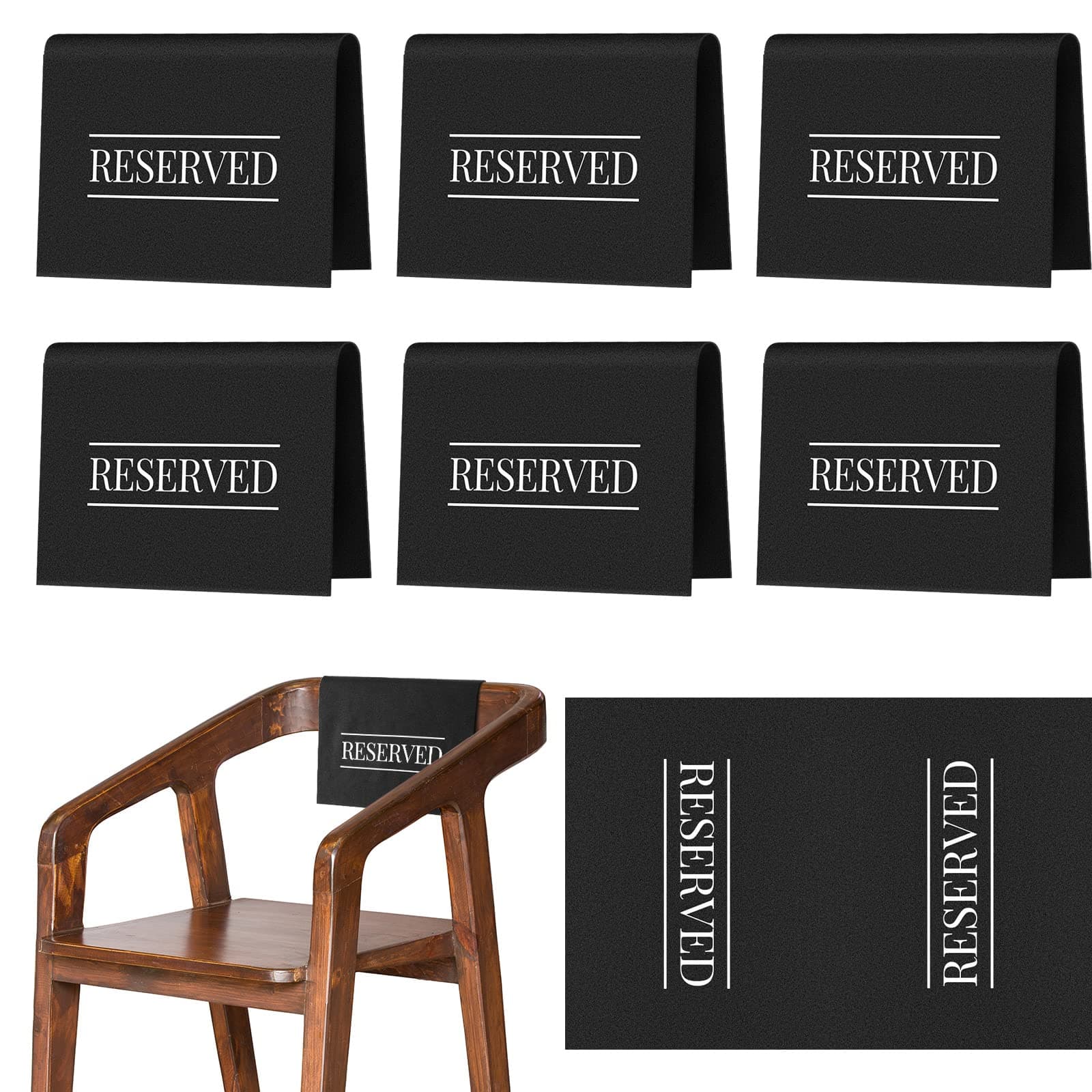 Reserved Chair Signs Church Pew Reserved Sign Seating Placeholder with Printed Words for Weddings Parties Celebrations Receptions Church or Event(Black, White,6 Pcs)