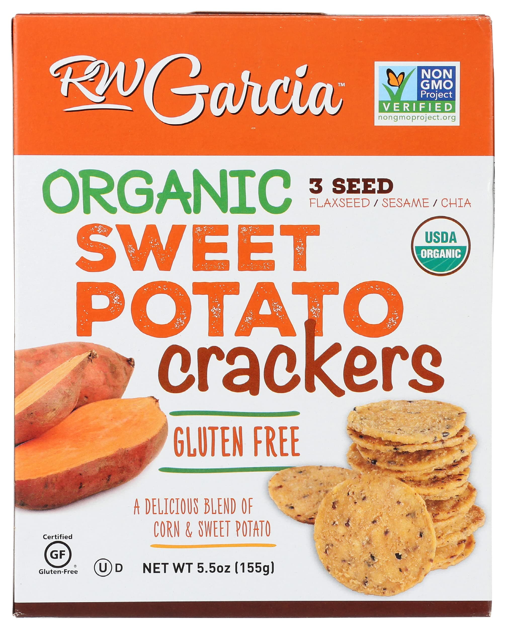 RW Garcia Organic Sweet Potato Crackers, USDA Certified Organic, Gluten Free & Non-GMO, 5.5 Oz (Pack of 6)