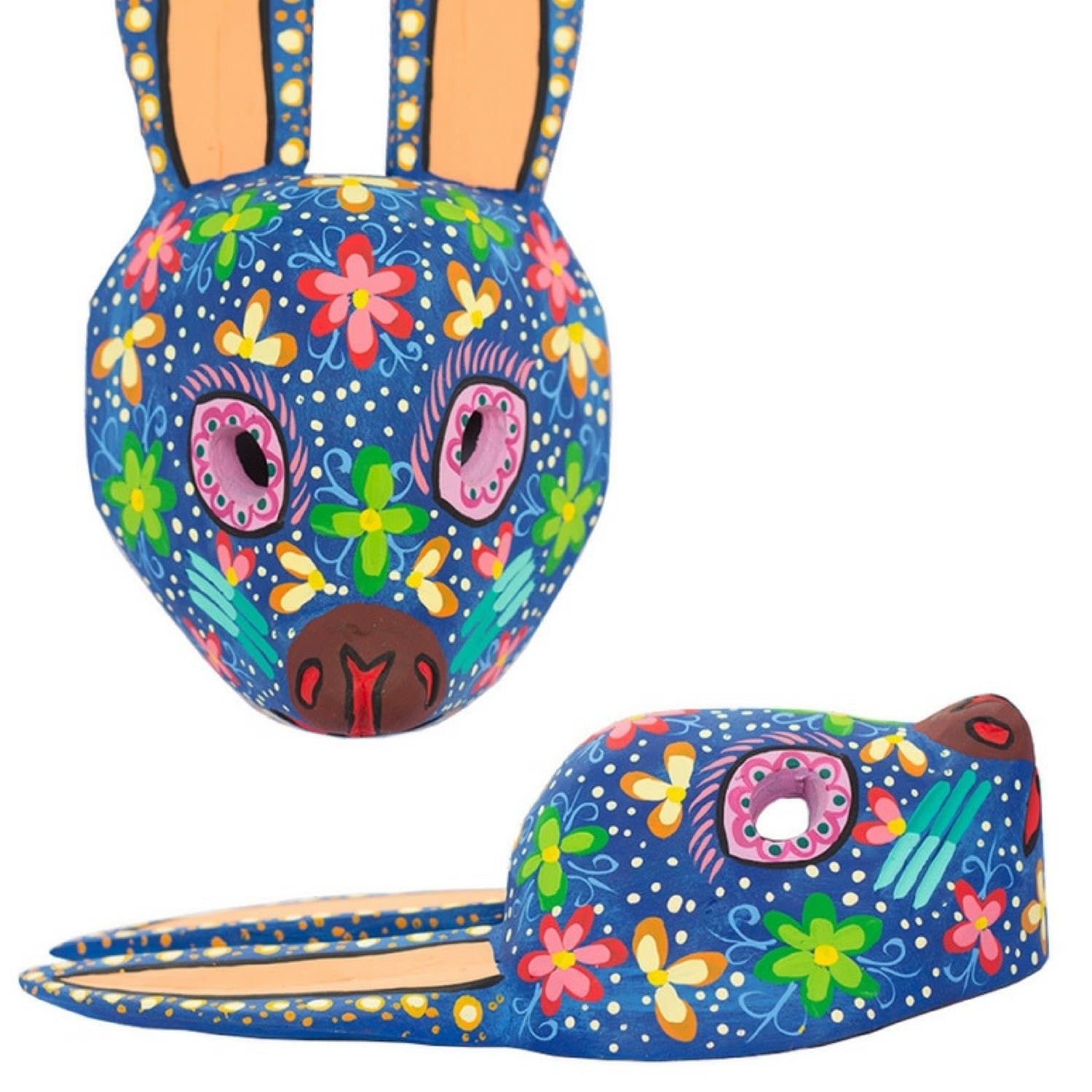 Wood Animal Art Handmade Blue Rabbit Mask. Wall Art and Wall Decor for the Beach Bathroom, Living Room, Fireplace or Outdoor Home Decorating Ideas. Wall Decals Sculpted Country Hanging for the Garden