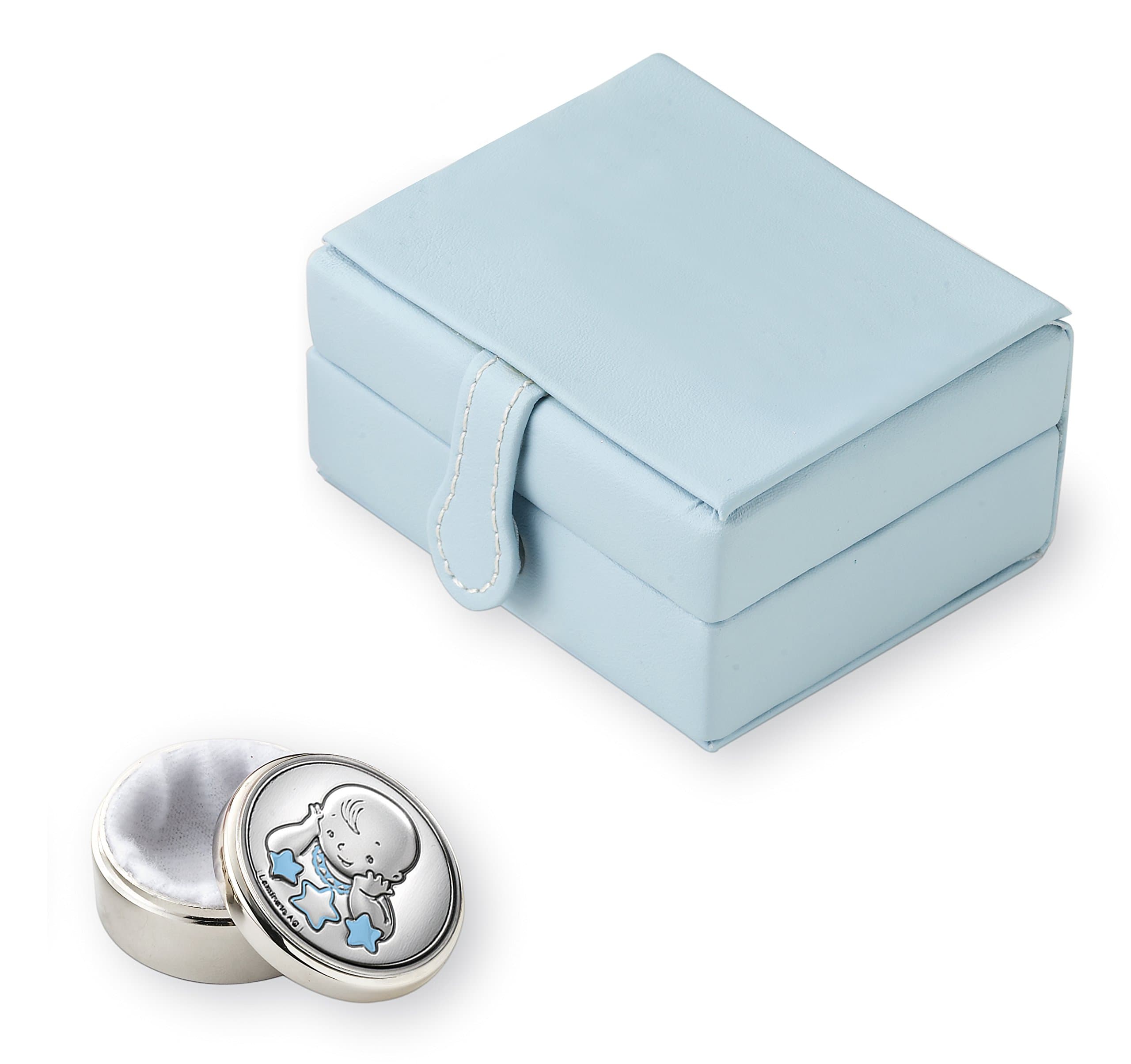 Silver Touch USA Sterling Silver Baby First Tooth/First Curl Keepsake Box, Blue