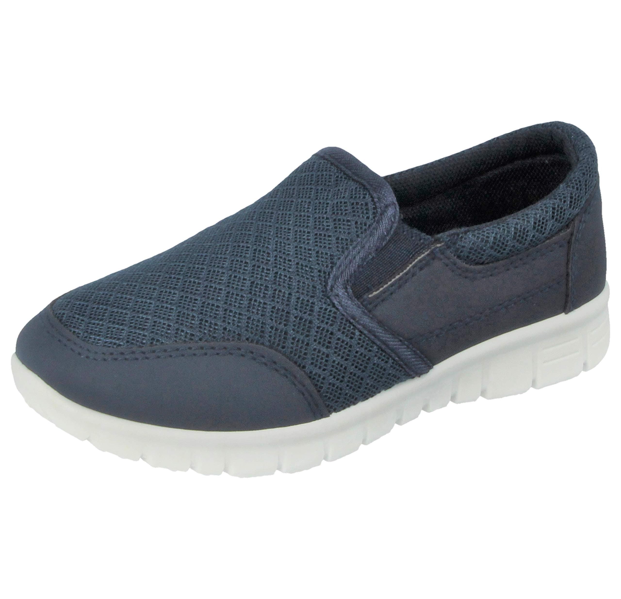 Kids Infant Girls Boys Navy Mesh Canvas Slip On Plimsoll Pumps Memory Foam Comfort Low Top Trainers Go Shoes