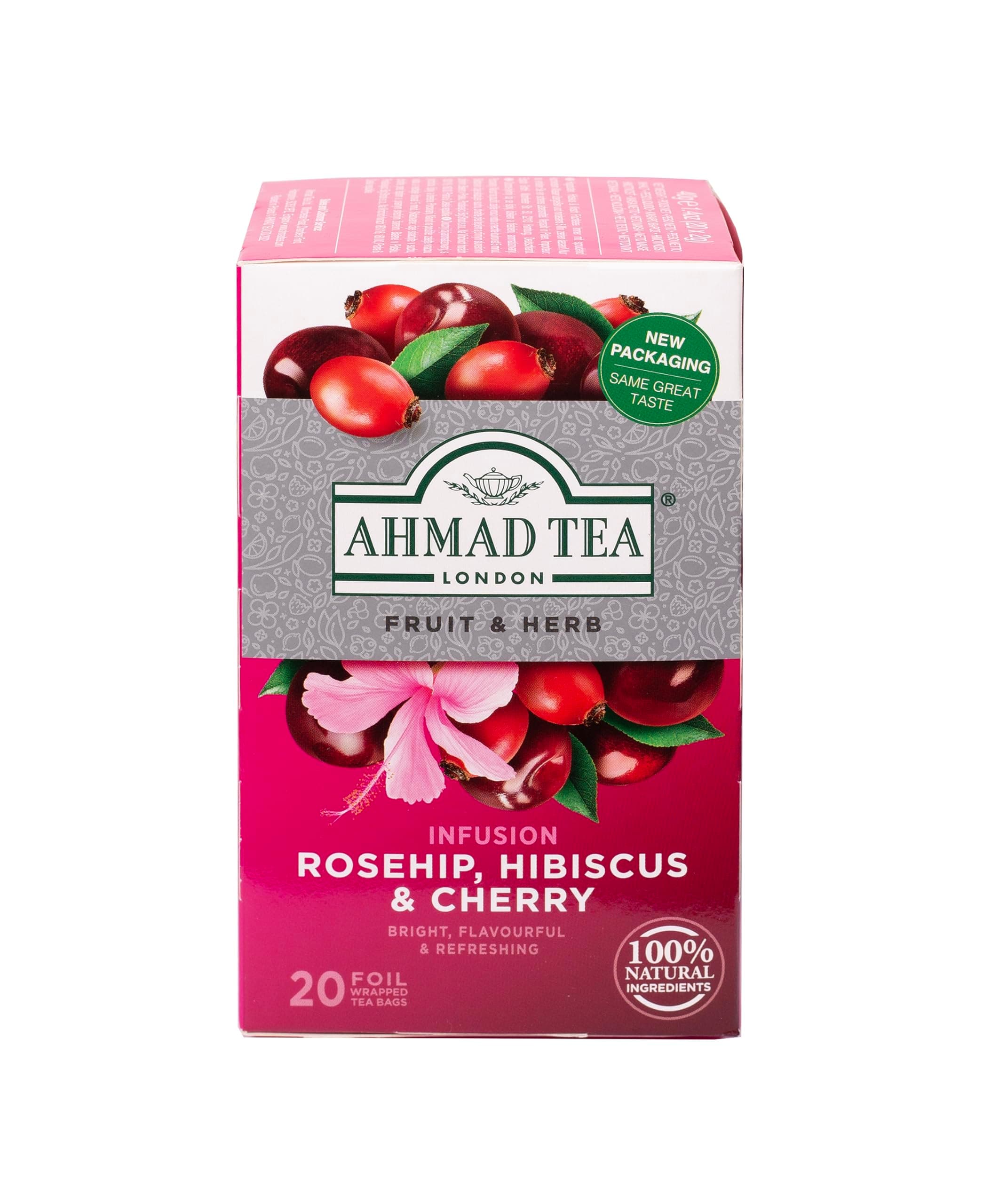Herbal Tea, Rosehip, Hibiscus, & Cherry, 20 ct (Pack of 1) - Decaffeinated & Sugar-Free