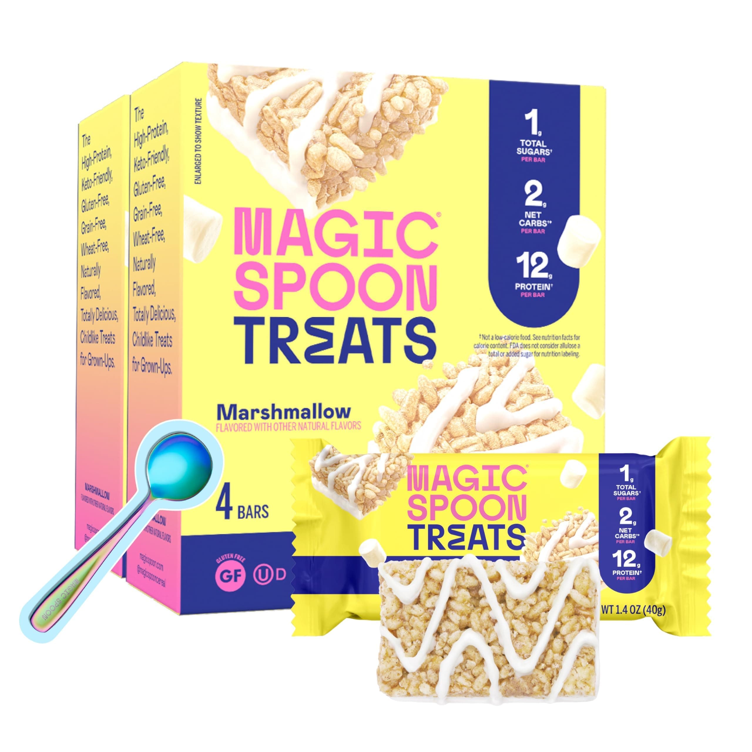 MAGIC SPOON Treats - High Protein, Low Carb, Keto Friendly, Low Sugar, Gluten Free, Crispy Protein Bar Cereal Bar, On-The-Go Healthy Snack (Marshmallow, 8 Bars)