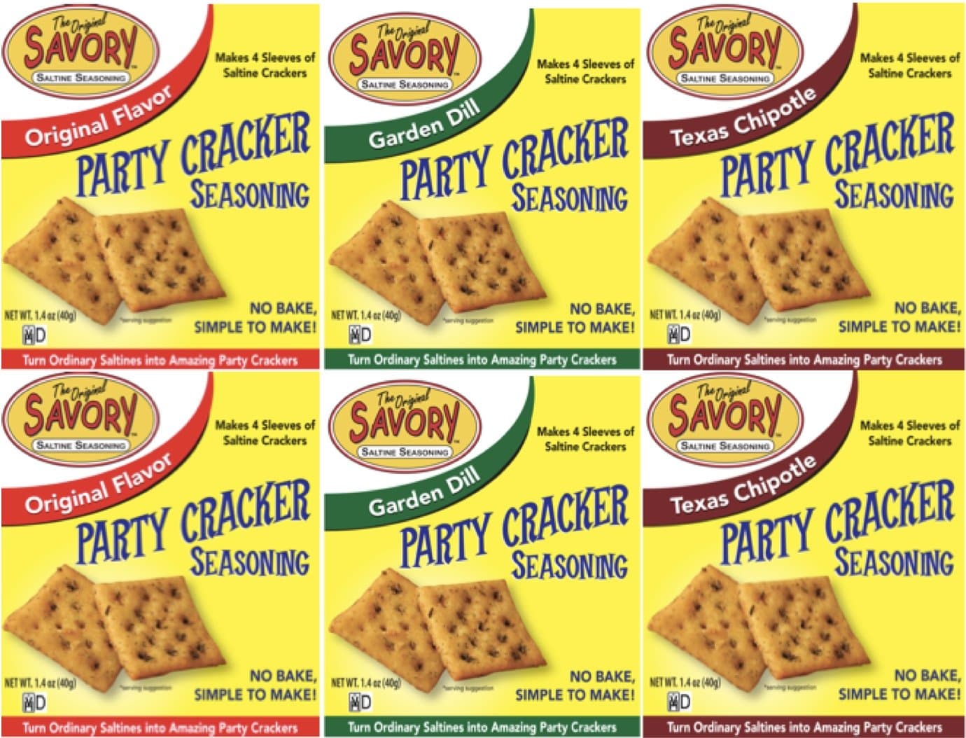 Savory Saltine Seasoning, 1.4 Ounce, Sampler Set, 3 Flavors, 6 Pack