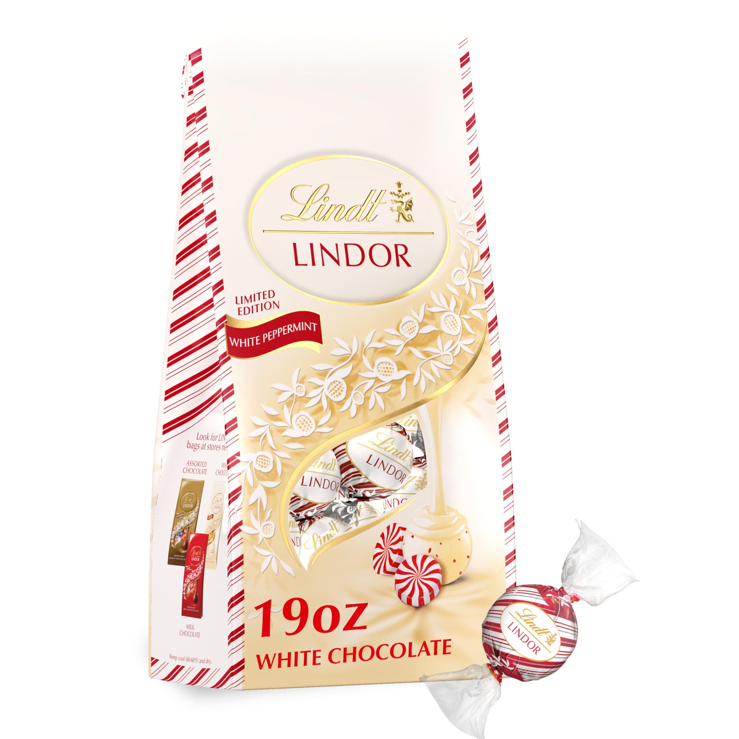 Lindt LINDOR Holiday White Peppermint Truffles