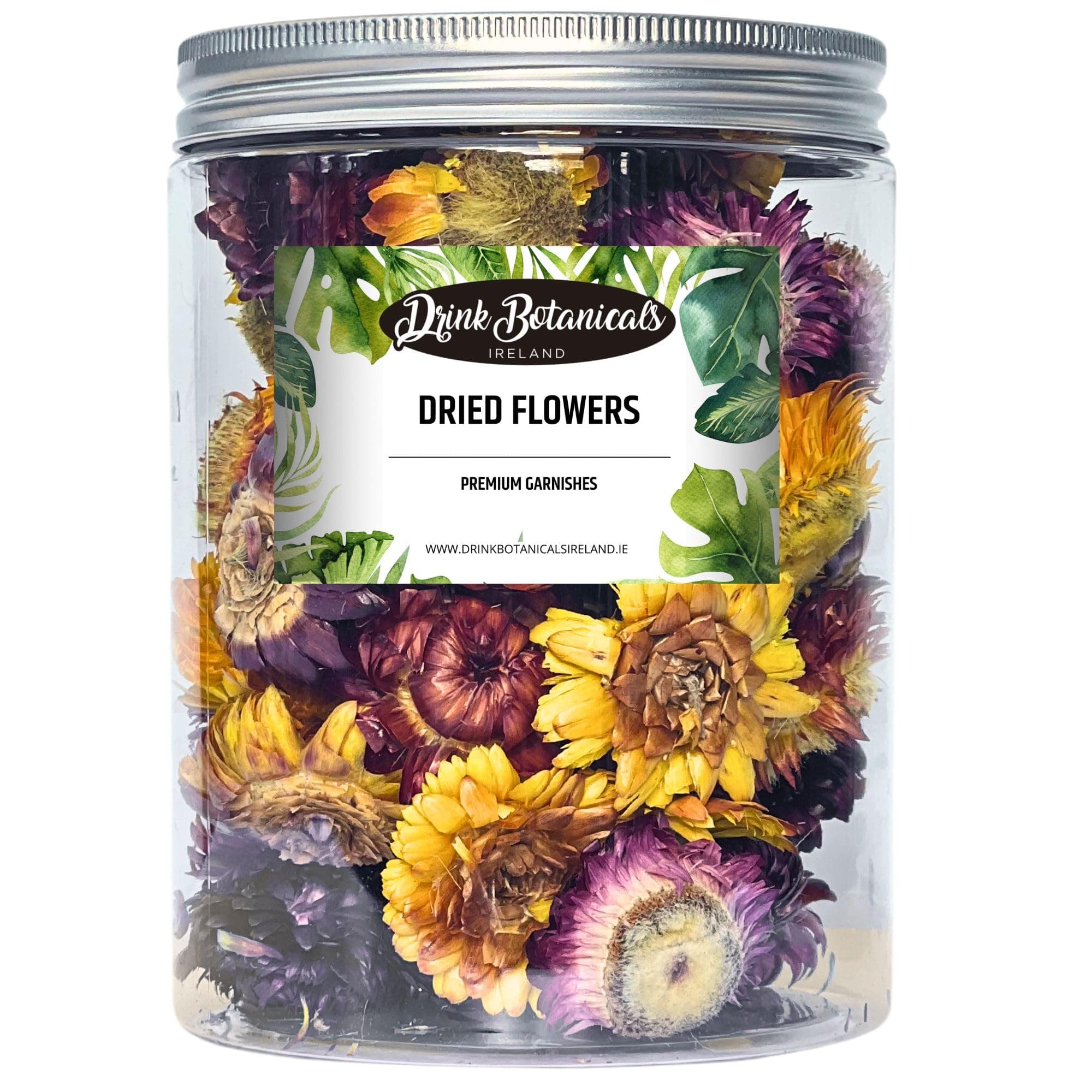 Edible Dried Mixed Flowers | 100% Natural & Edible | 50+ Flowers | for Garnishing Cocktails, Cake Decoration, Tea Infusions | 50G,1.76 Oz | Edible Fresh Dried Flowers | PET Jar | Drink Botanicals