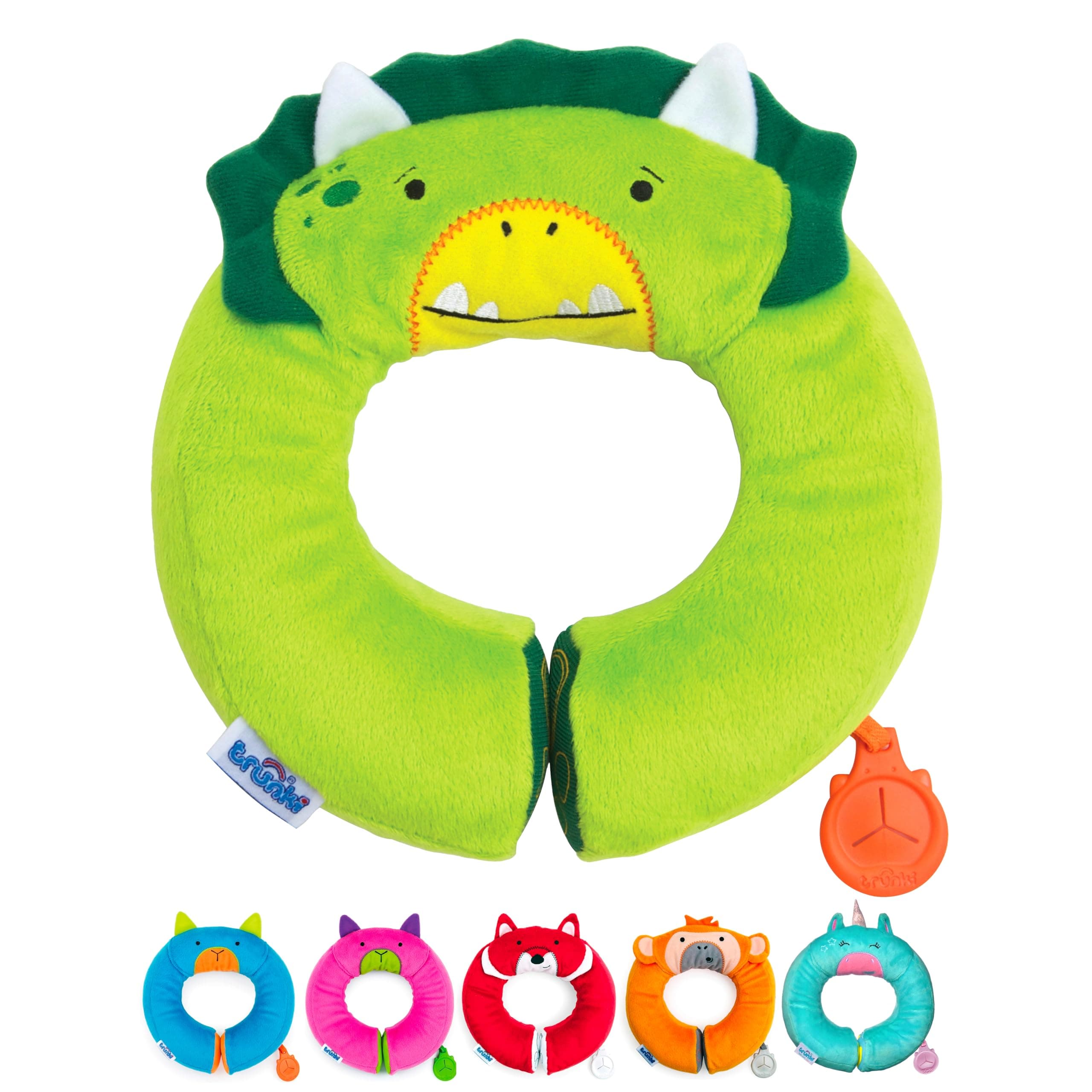 Trunki Kid's Travel Neck Pillow & Chin Support - Yondi SMALL Dudly Dinosaur (Green) S