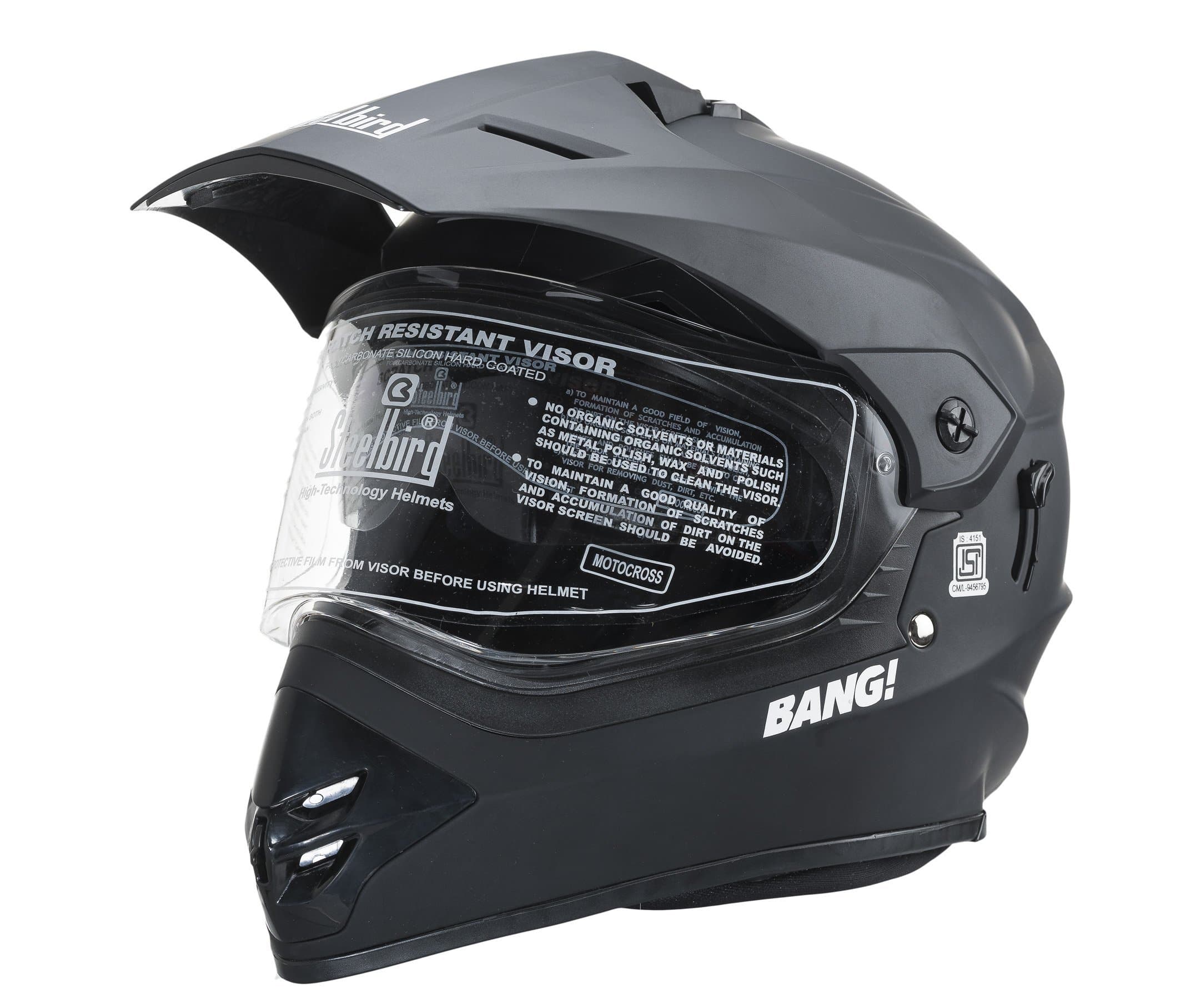 Steelbird SBH-13 Bang Motocross 600mm with Plain Visor Full Face Helmet (Black, L)
