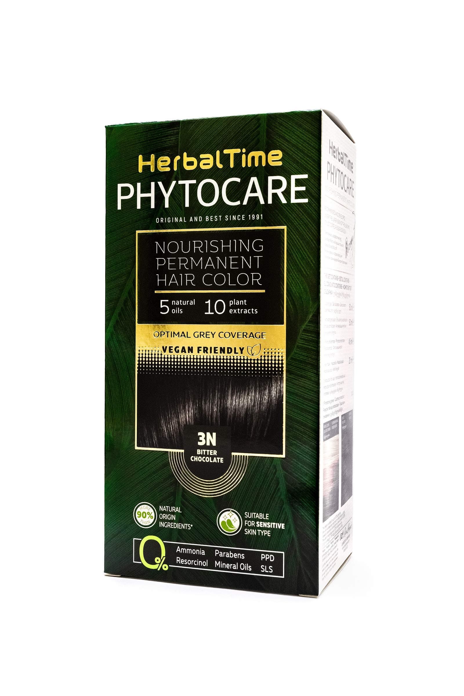 Herbal Time Phytocare Permanent Hair Dye Color Bitter Chocolate 3N | Professional Natural Hair Dye Kit | Nourish and Protect Your Hair | Ammonia, PPD and SLS Free | 124.5 ml