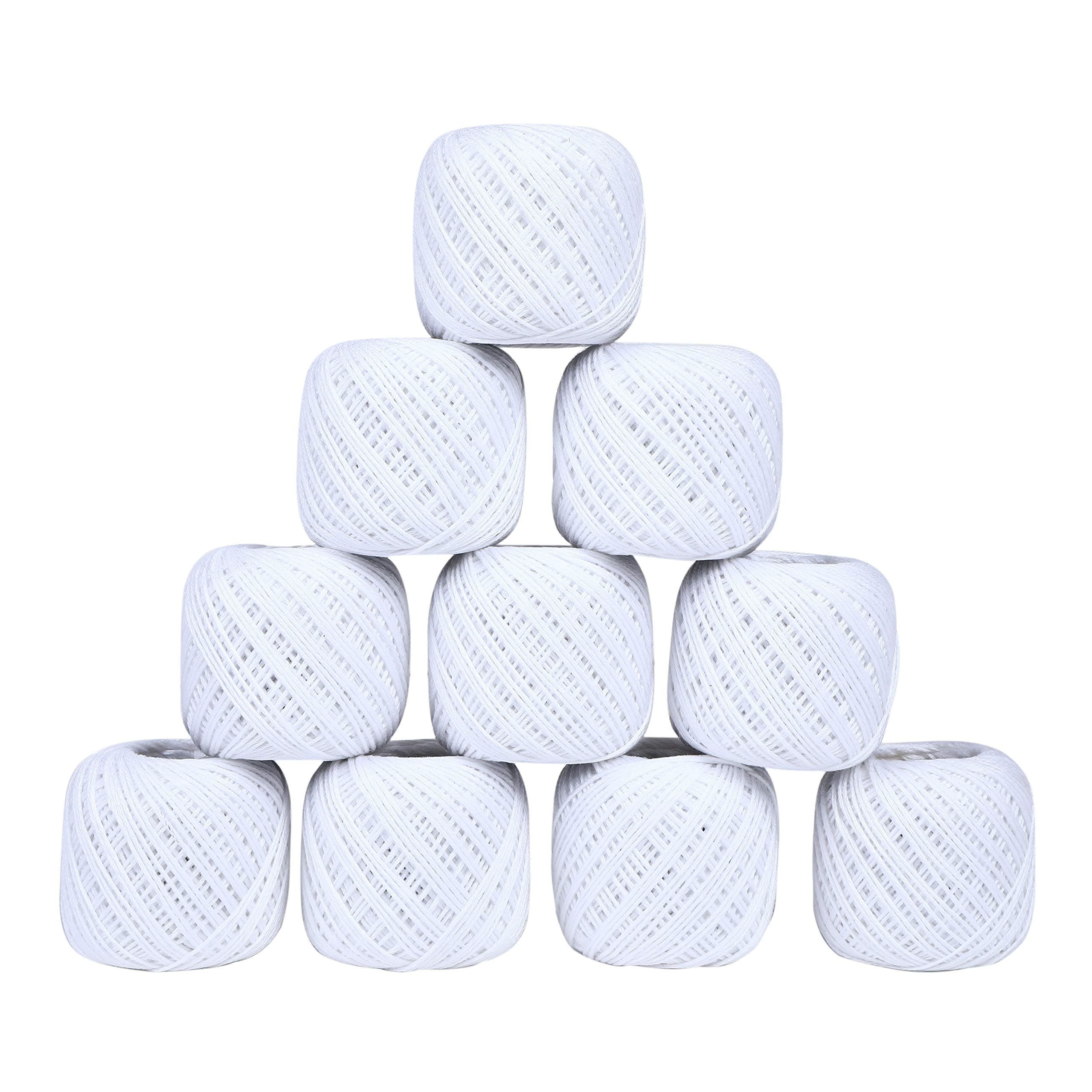 TIMESETL Crochet Thread Set of 10 Ball Crochet Cotton Thread Yarn for Knitting and Craft Making. Size 20 Gram 55 to 60 mtr Approx. (White)